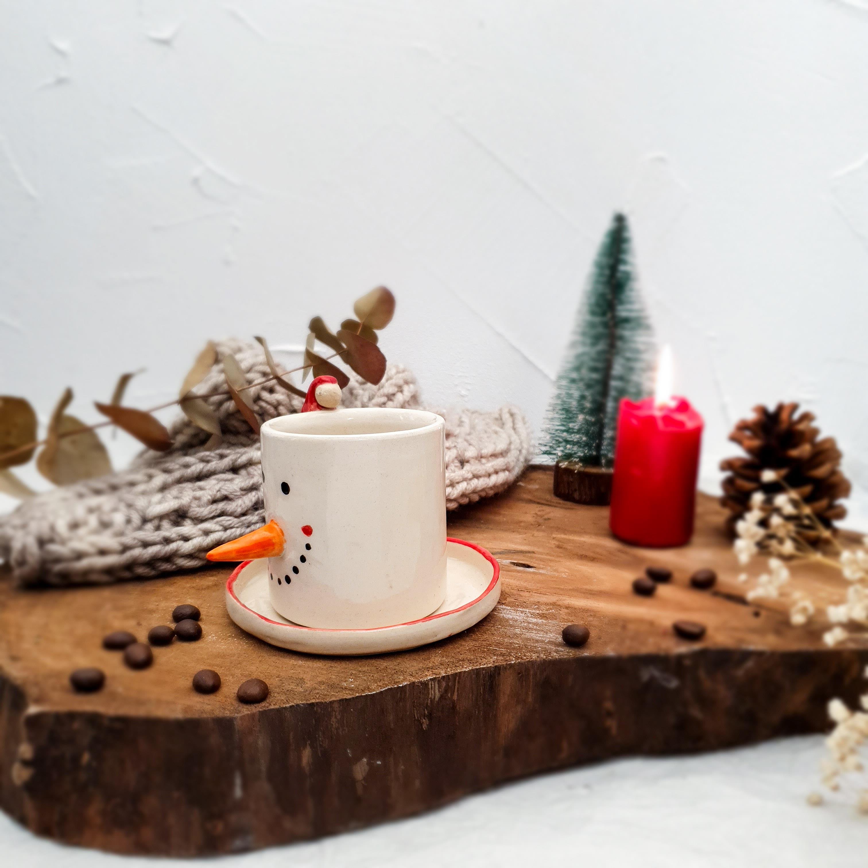 Yılbaşı - Kardan Adam Türk Kahvesi Fincanı - El Yapımı Seramik