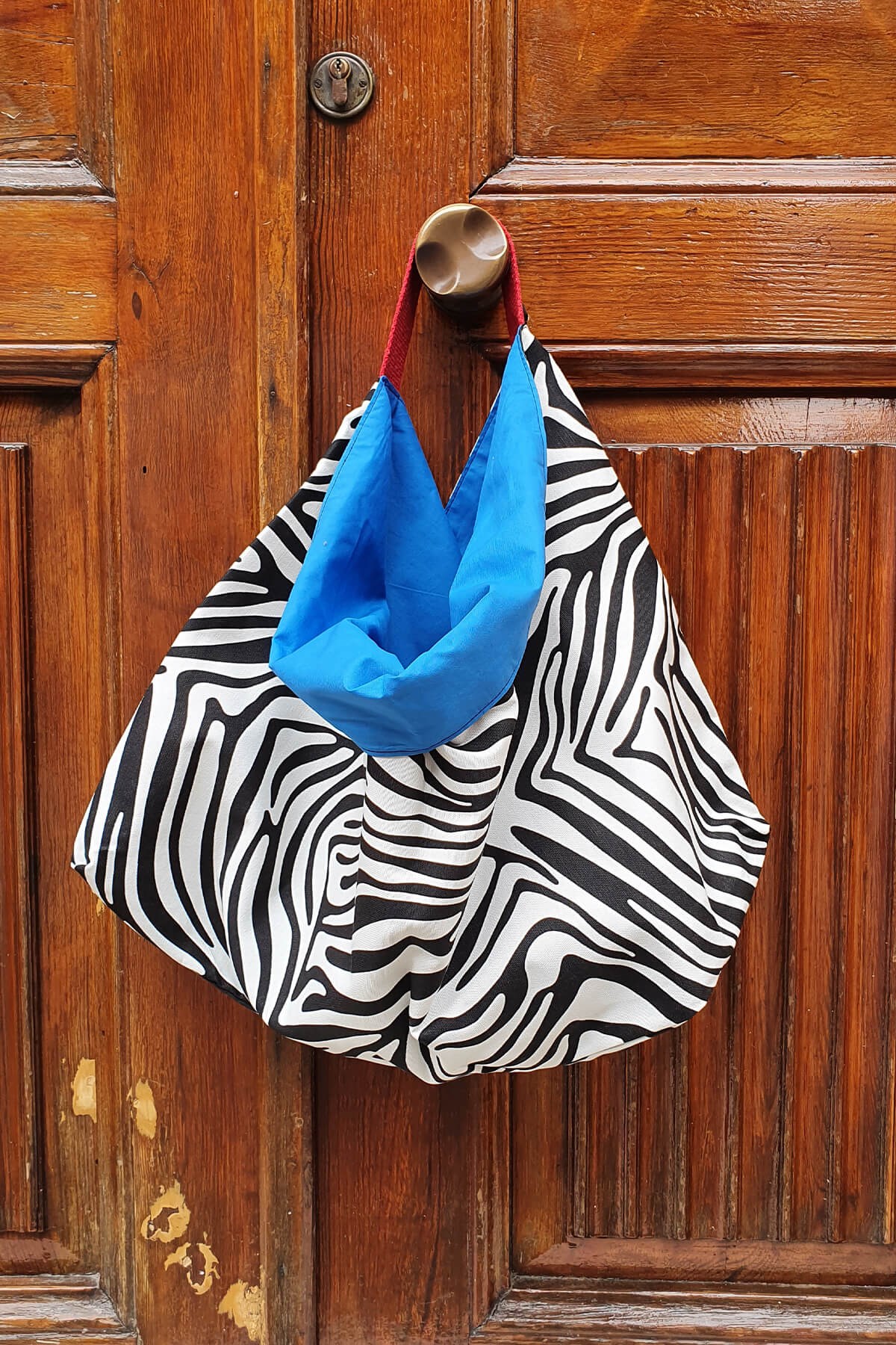 Zebra Desenli Çanta - Çift Taraflı Kullanılabilir Bohça - Turkuaz