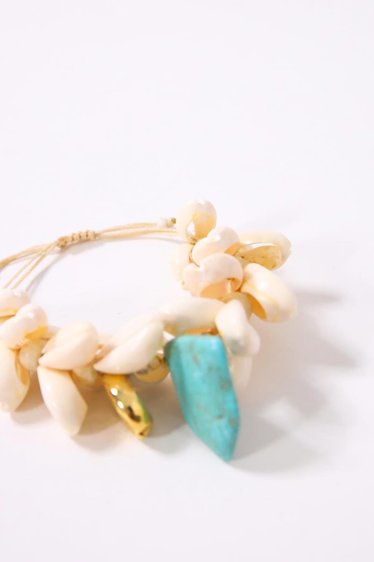 Gold Detaylı Turkuaz Taş Deniz Kabuğu Bileklik - Şaman Butik Gold Detaylı Turkuaz Taş Deniz Kabuğu Bileklik
