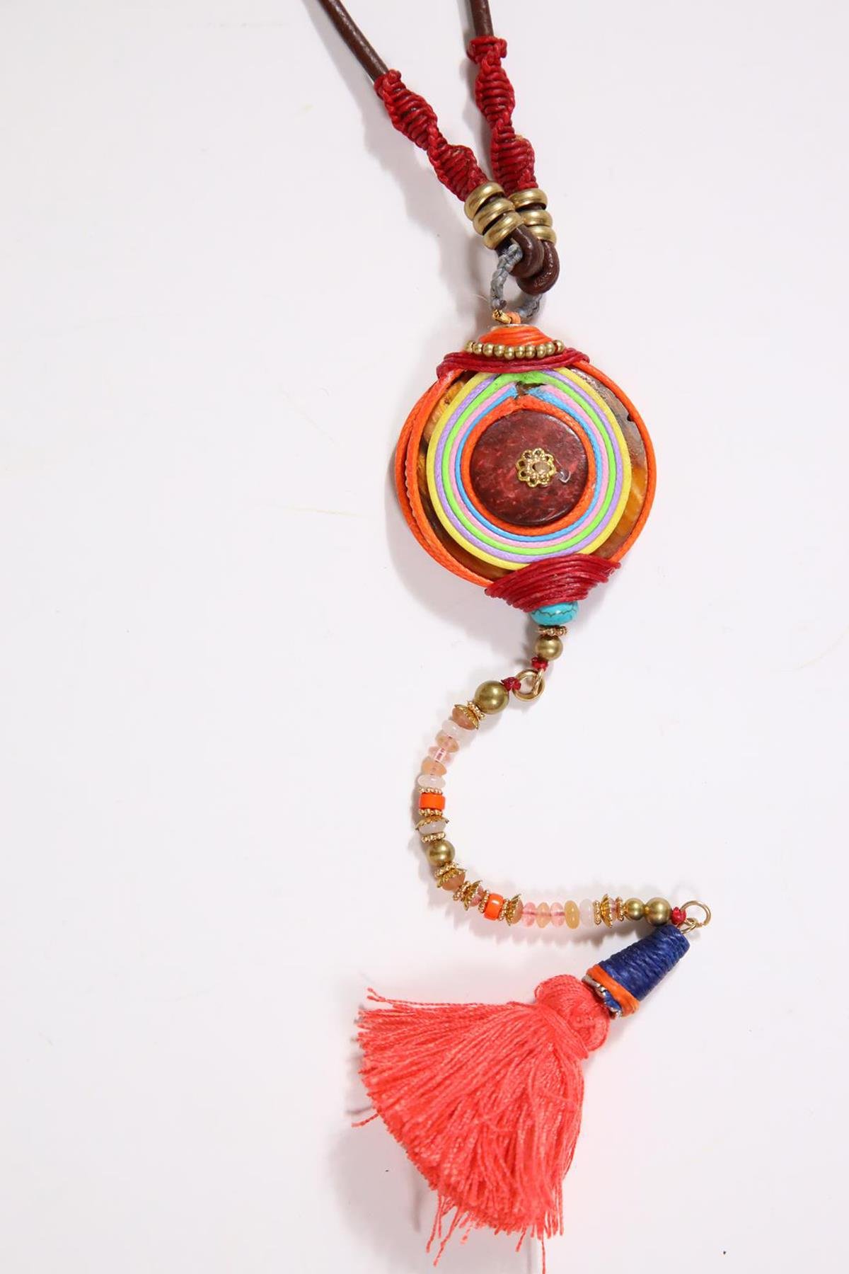  Püskül Detaylı Renli Tasarım Kolye