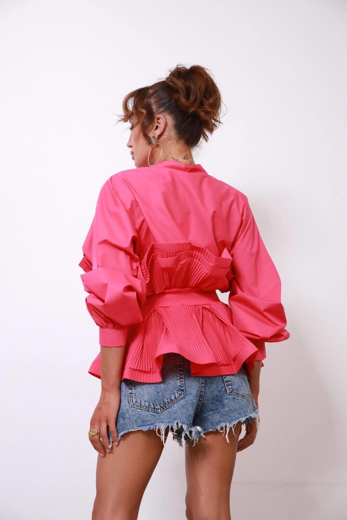 Fuşya Pileli Robadan Büzgülü Bluz - Şaman Butik Fuşya Pileli Robadan Büzgülü Bluz