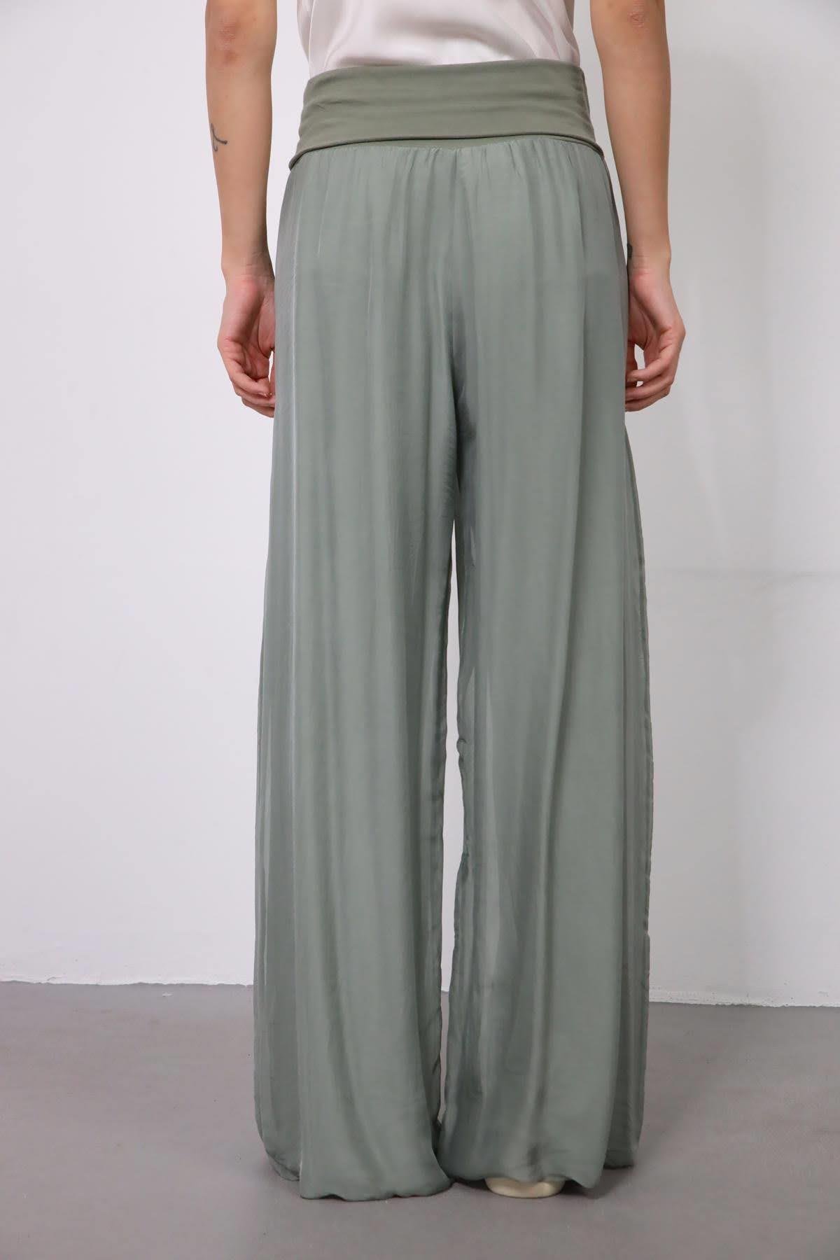  Khaki Silk Trousers - Şaman Butik | Boho Fashion  Khaki Silk Trousers