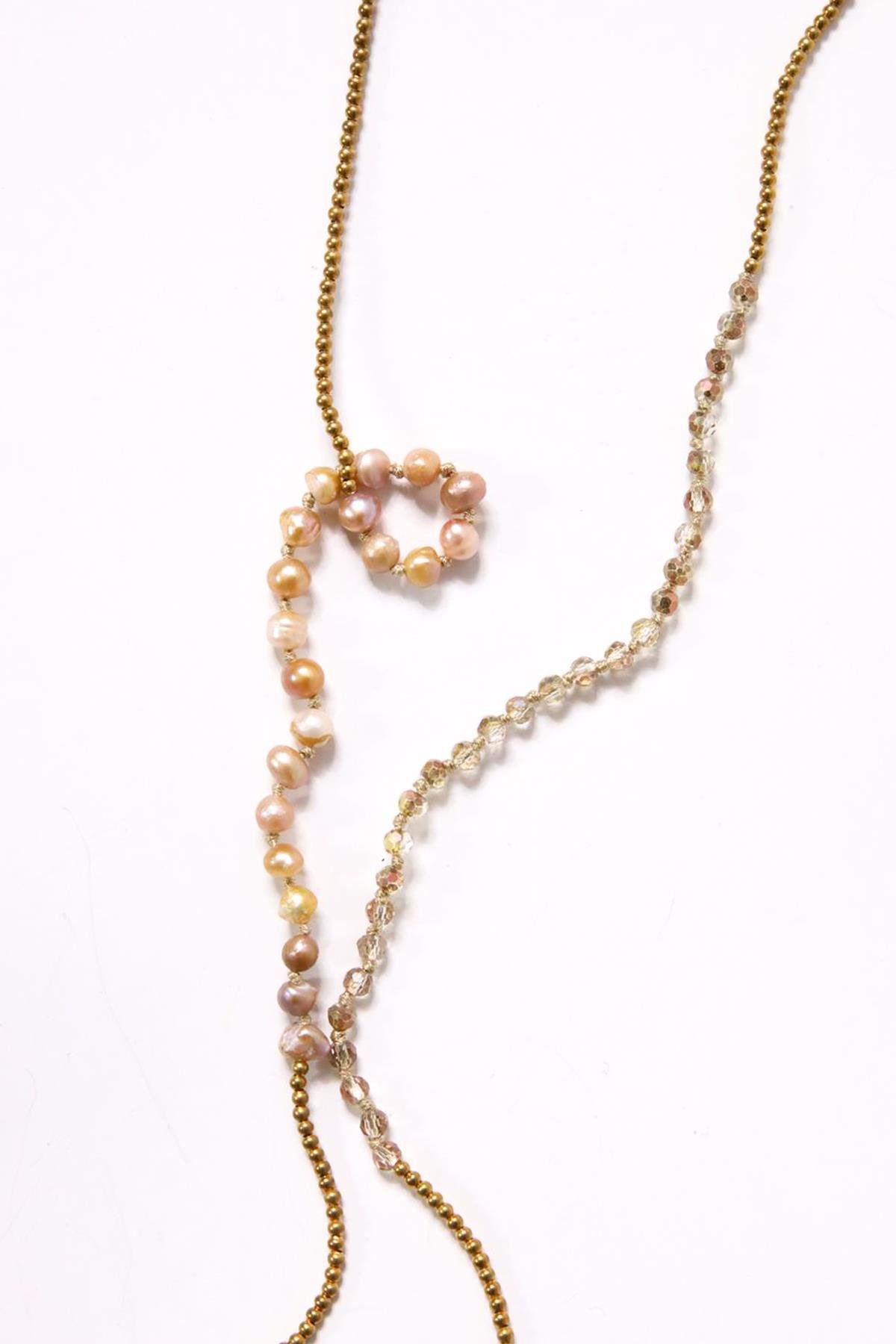  Bronz Pembe İnci Uzun Kolye