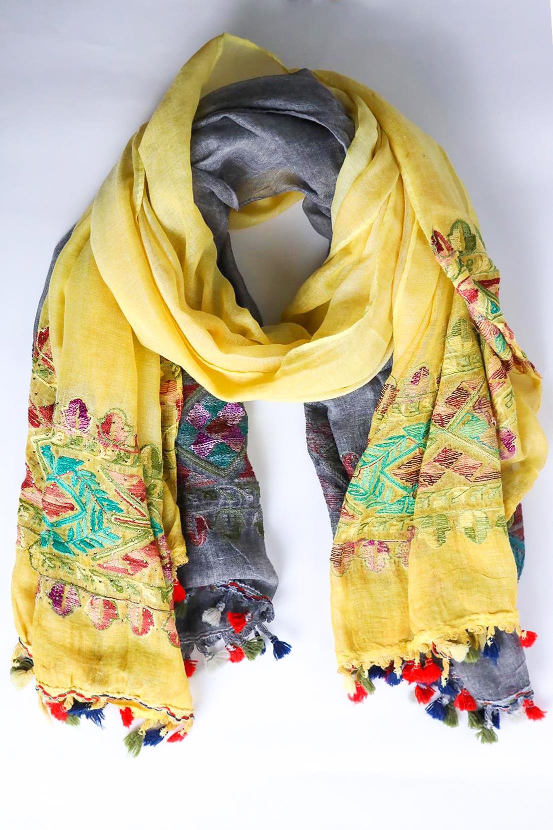 Sarı İşlemeli Boncuklu Şal - Şaman Butik Sarı İşlemeli Boncuklu Şal