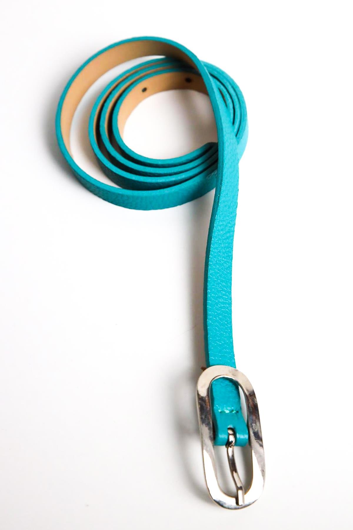  Turkuaz İnce Suni Deri Kemer