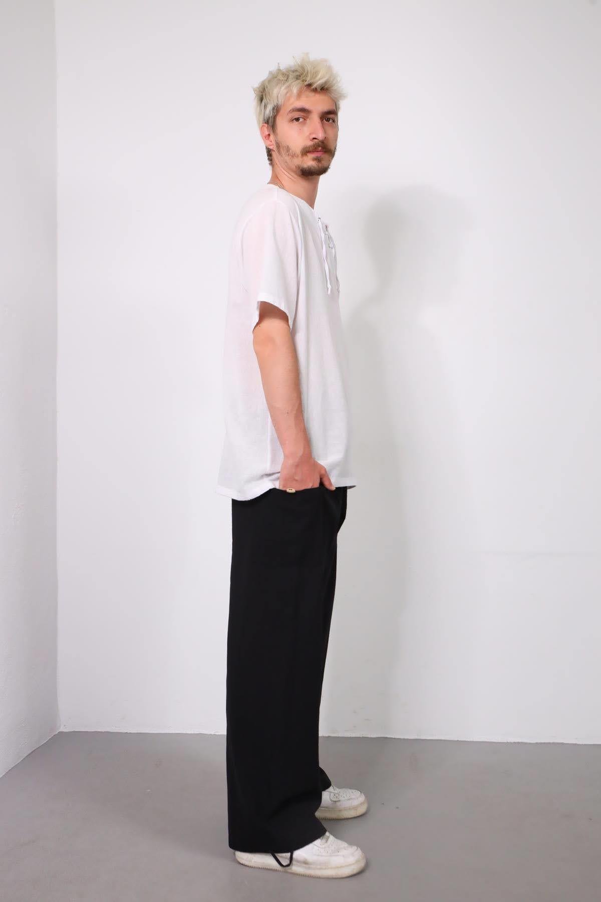  Siyah Beli Desenli Balıkçı Pantolon