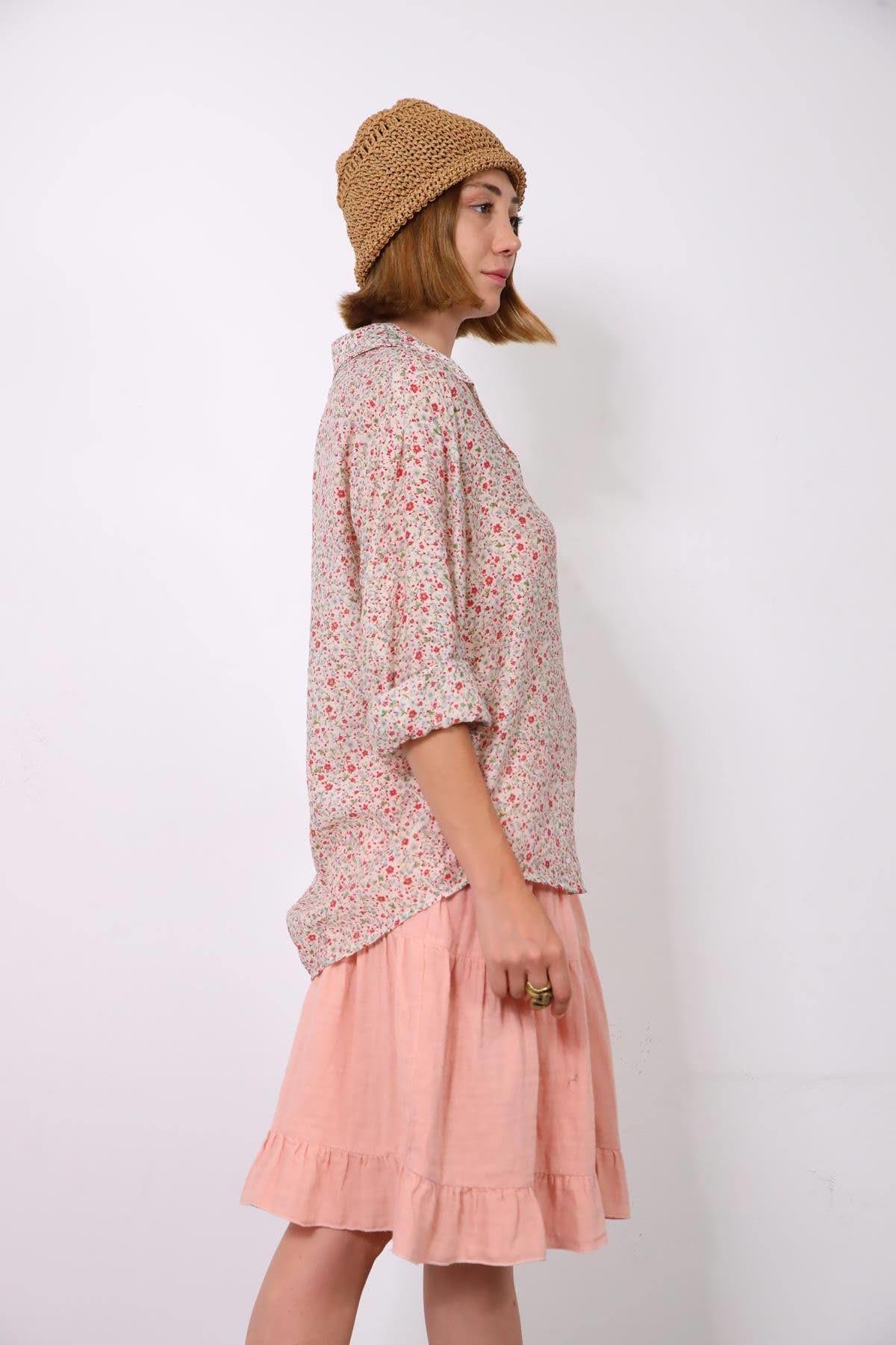  Pudra Pembe Asimetrik Püsküllü Müslin Etek