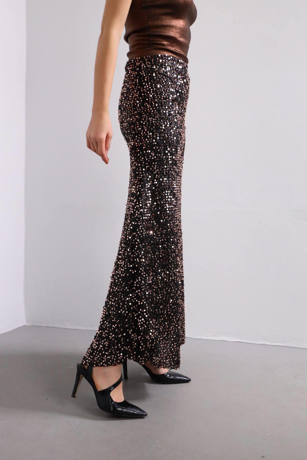  Bakır Rengi Saçaklı Payetli Çan Etek