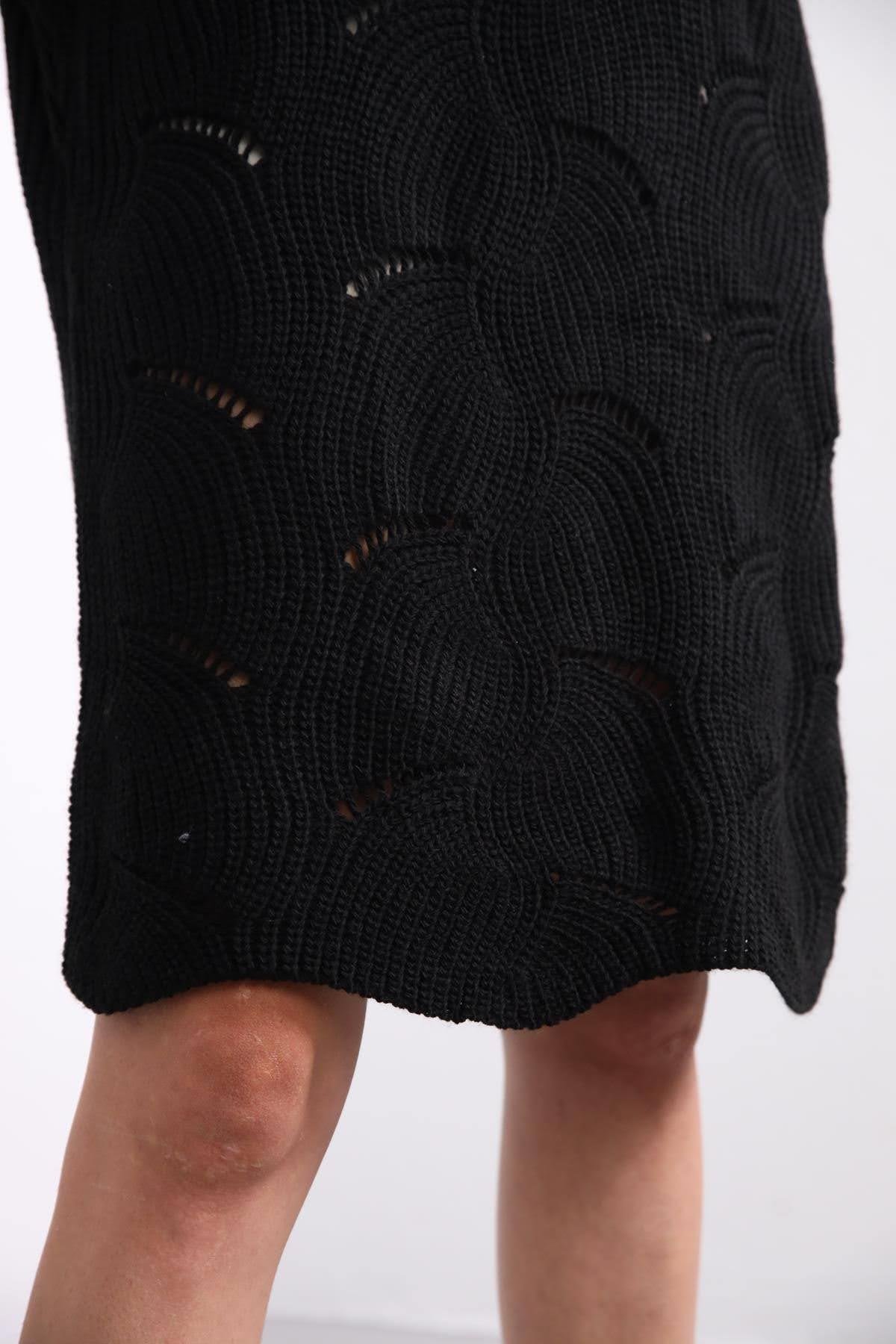  Siyah Bisiklet Yaka Yarasa Kol Kazak