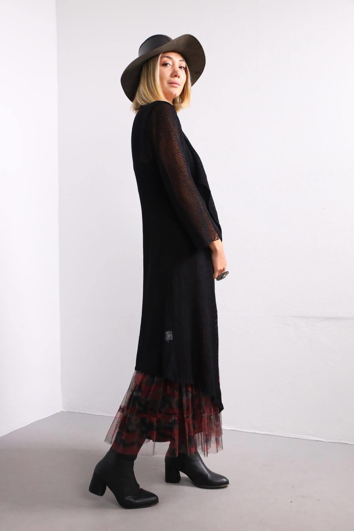  Siyah Uzun Merserize Hırka