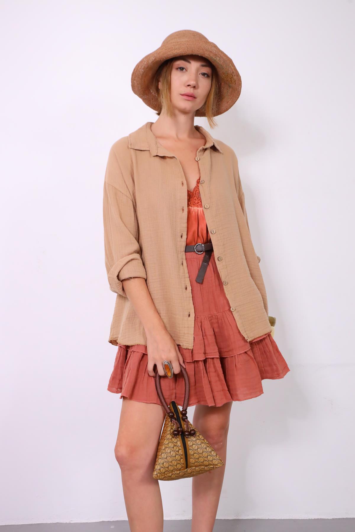  Sütlü Kahve Sırtı Püsküllü Gömlek