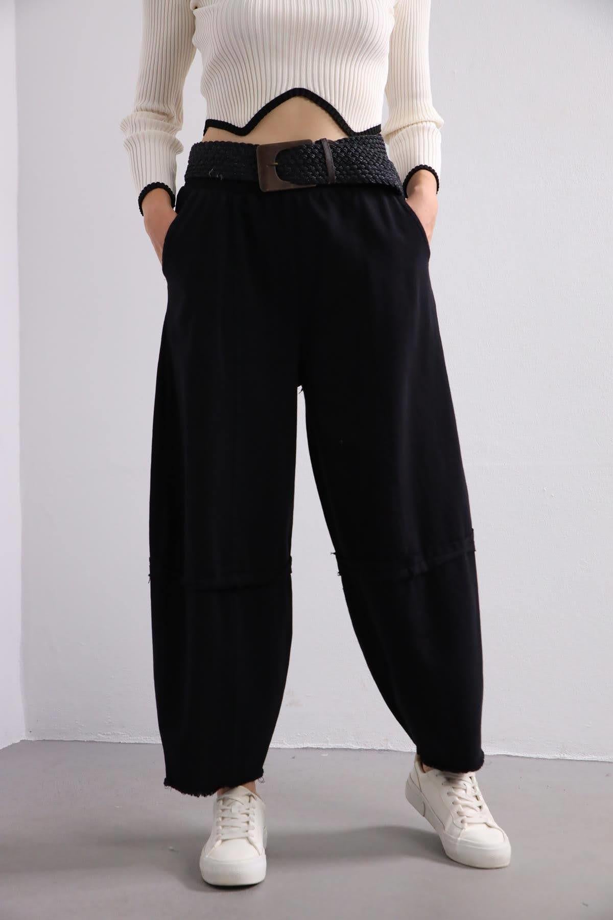 Siyah Yağ Yıkama Dikiş Detaylı Pantolon - Şaman Butik Siyah Yağ Yıkama Dikiş Detaylı Pantolon