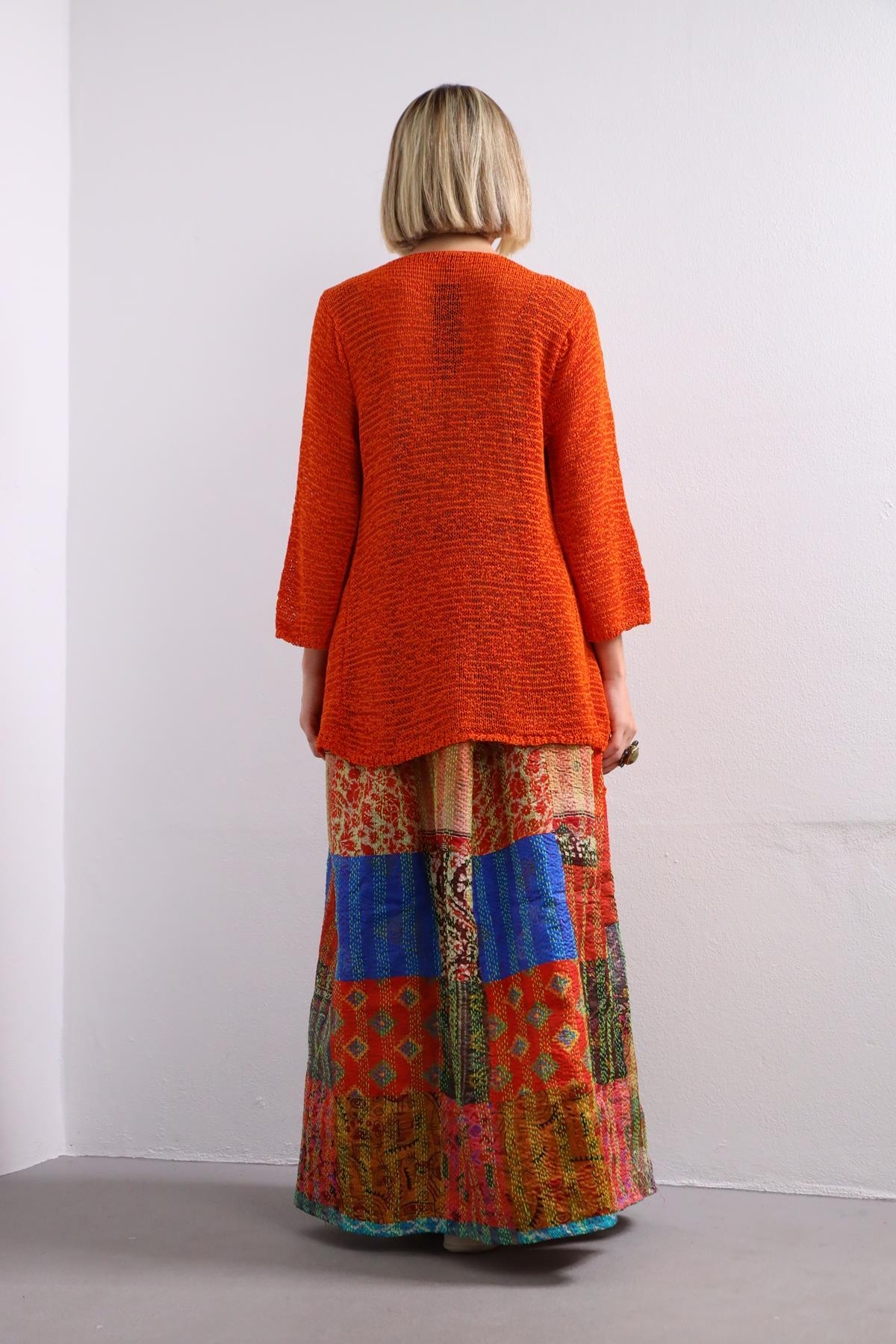  Turuncu Kanca Detaylı Merserize Hırka