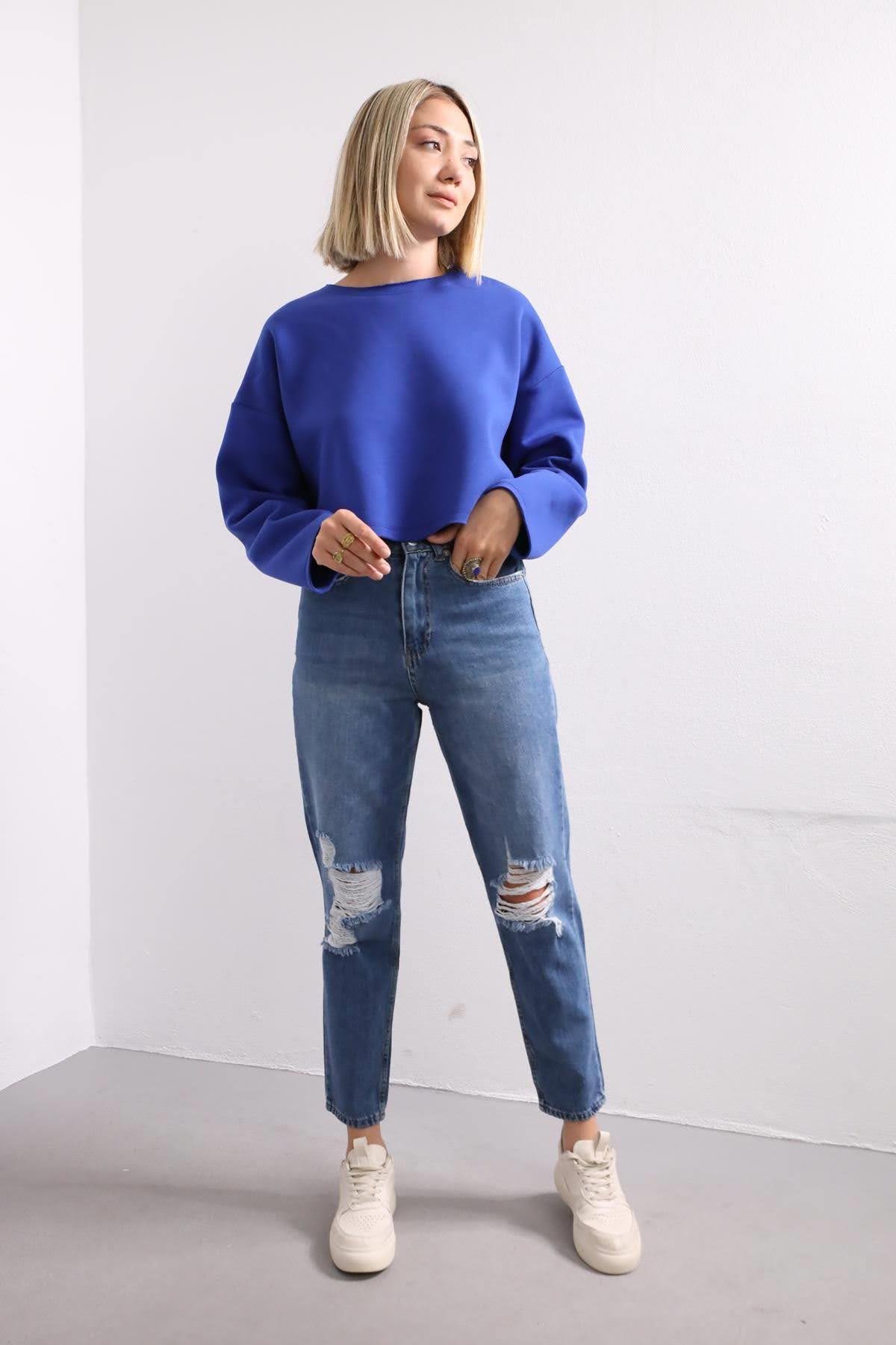  Saks Mavisi Salaş Crop Sweat