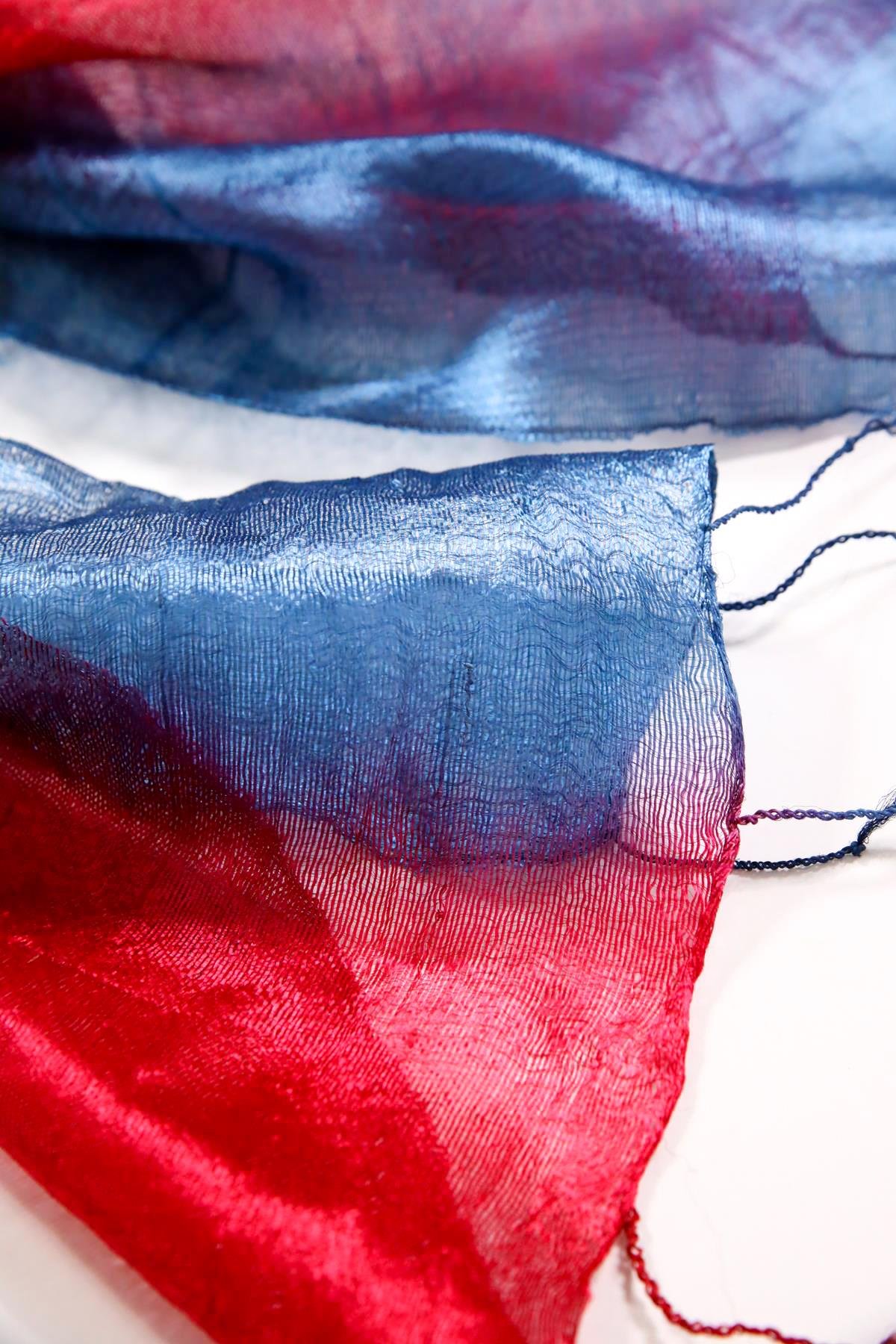  Kırmızı Mavi Geçişli İpek Şal