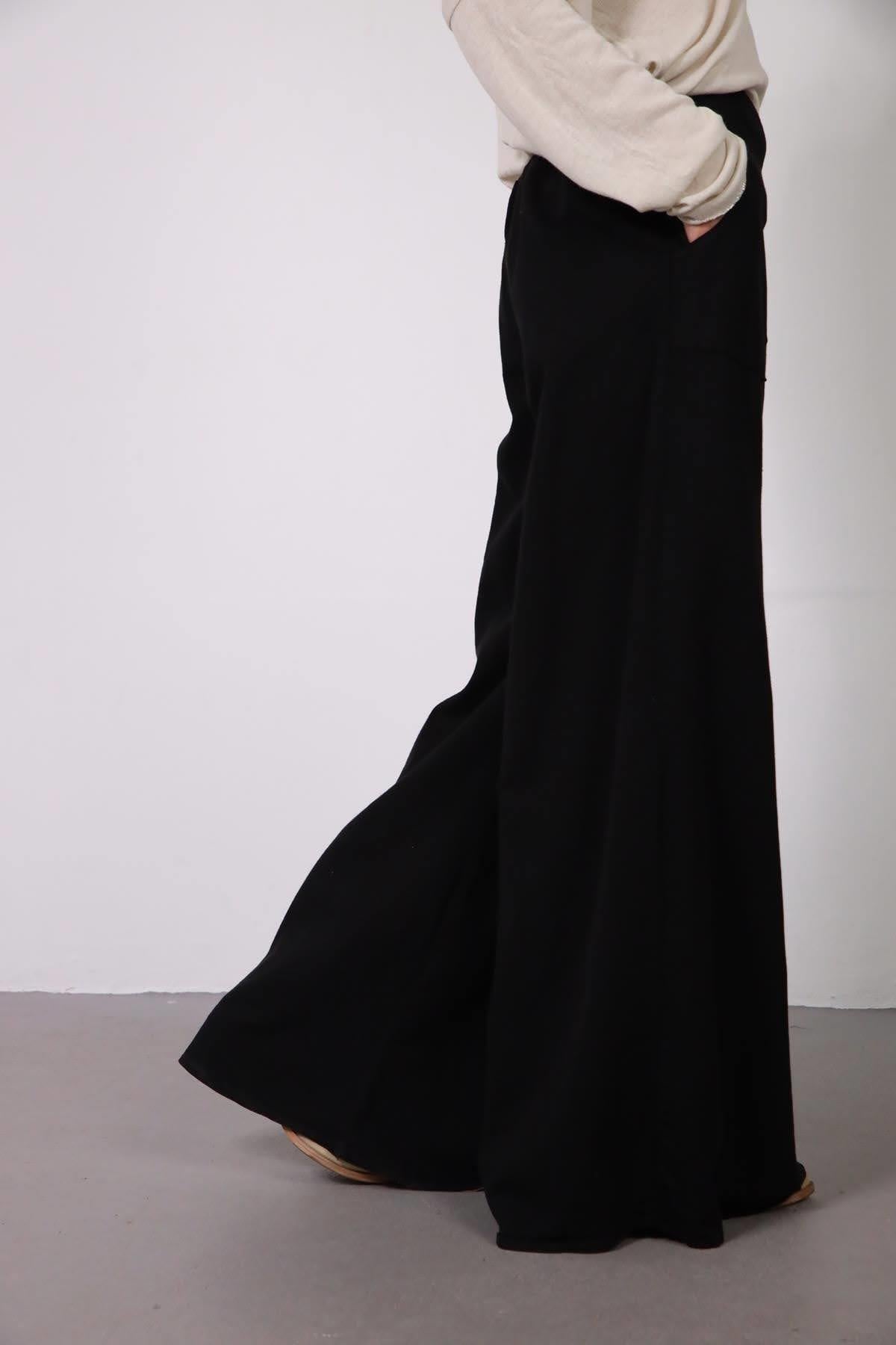 Siyah Bol Paça File Detay Pantolon - Şaman Butik - Bohem Giyim ve Aksesuar | Kadın & Erkek Siyah Bol Paça File Detay Pantolon