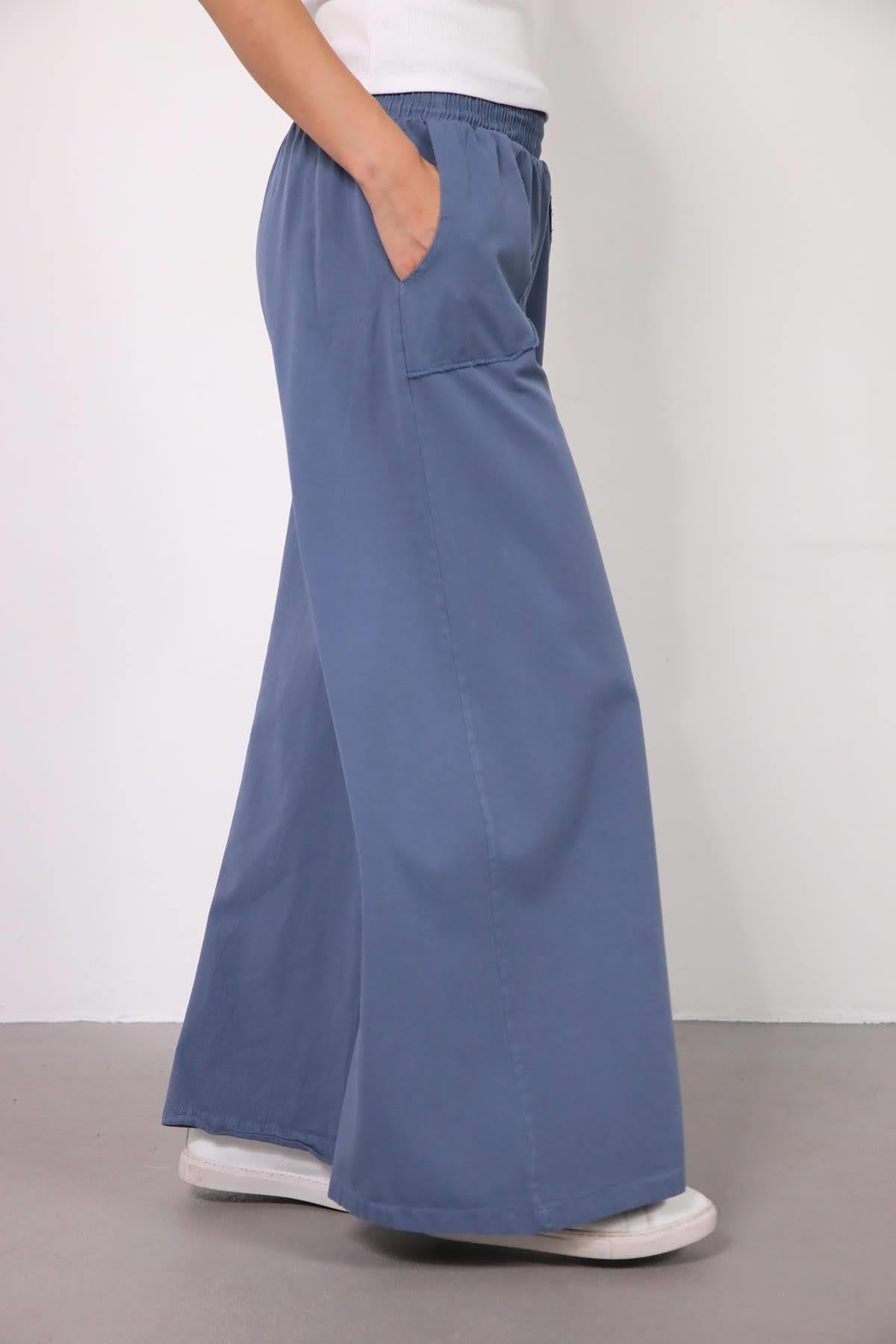 İndigo Mavi Cebi Detaylı İspanyol Paça Pantolon - Şaman Butik İndigo Mavi Cebi Detaylı İspanyol Paça Pantolon