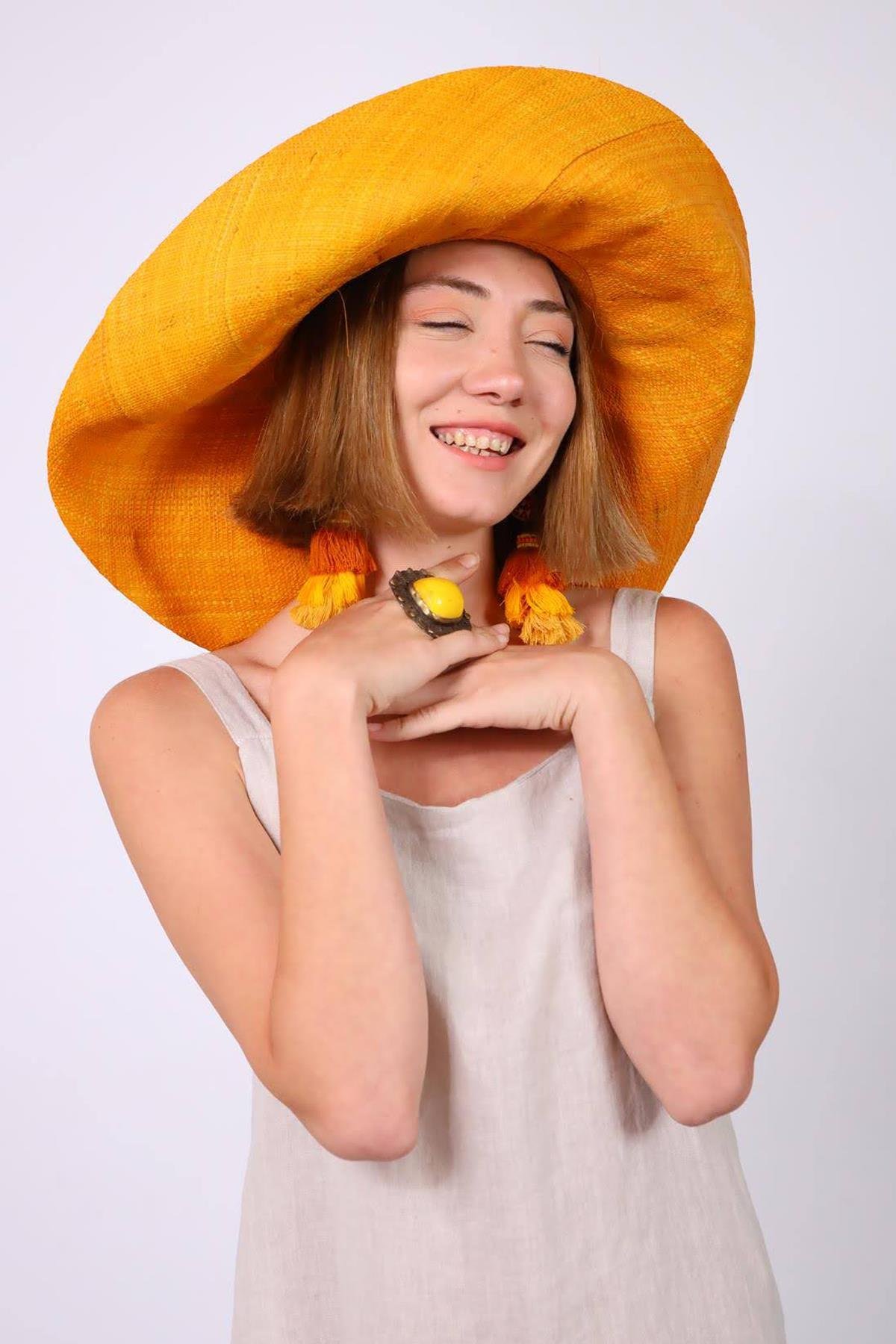  Turuncu Rafya Şapka