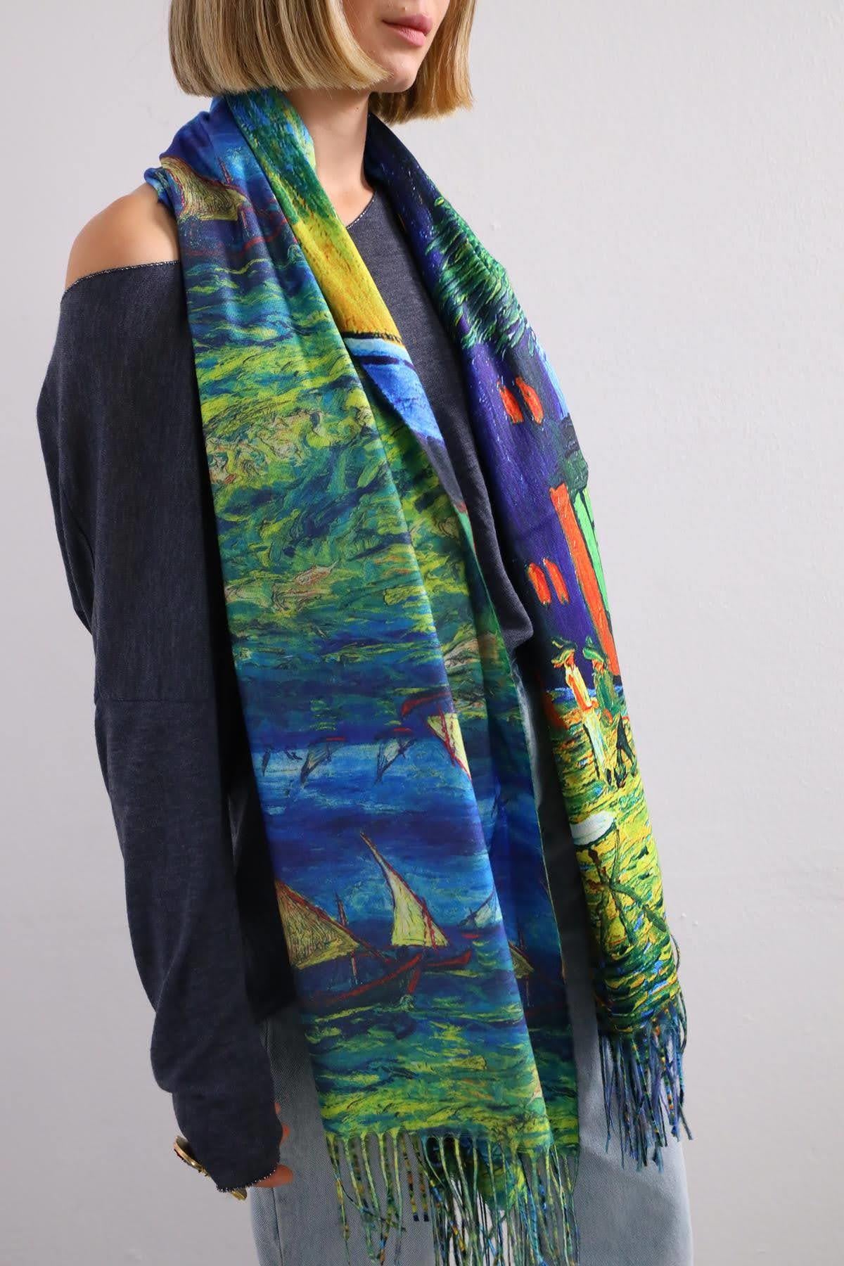 Renkli Van Gogh Tablolu Kaşmir Şal - Şaman Butik Renkli Van Gogh Tablolu Kaşmir Şal