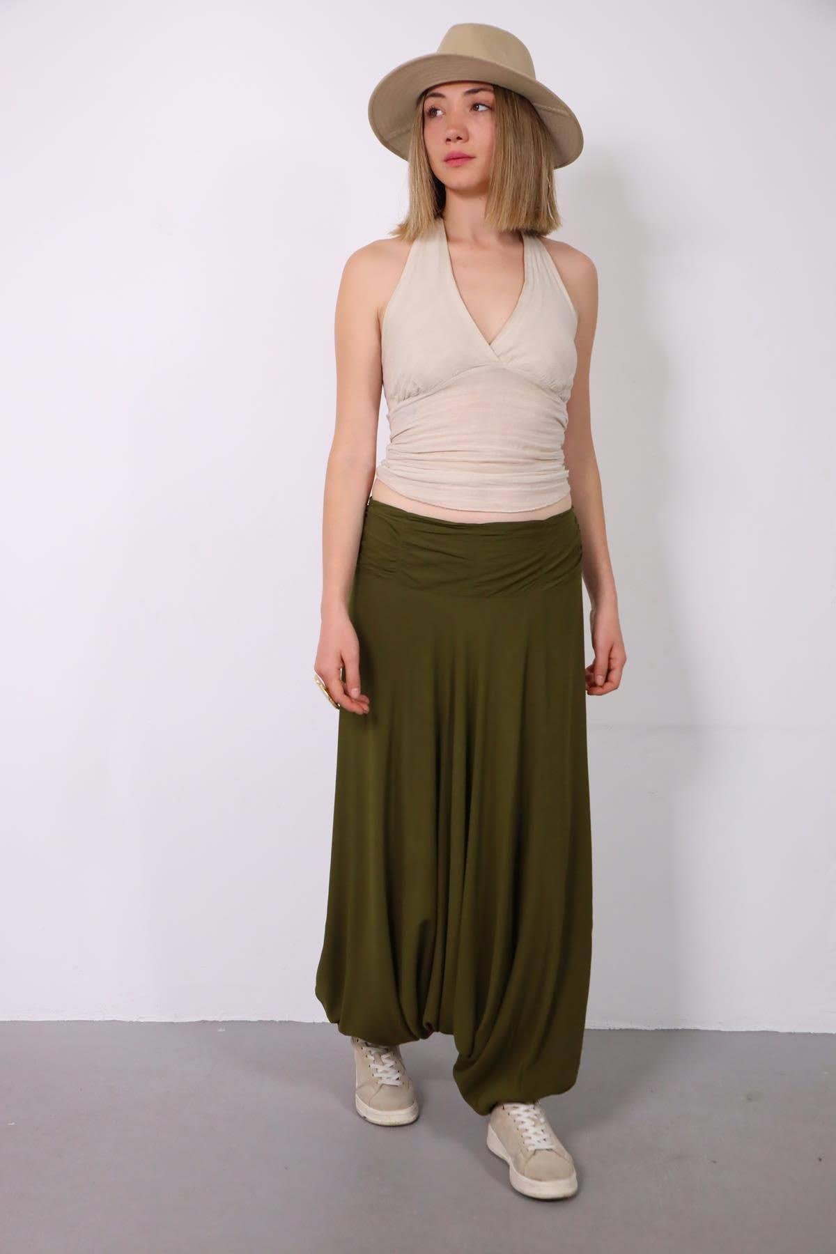  Yeşil Drape Düşük Ağlı Şalvar