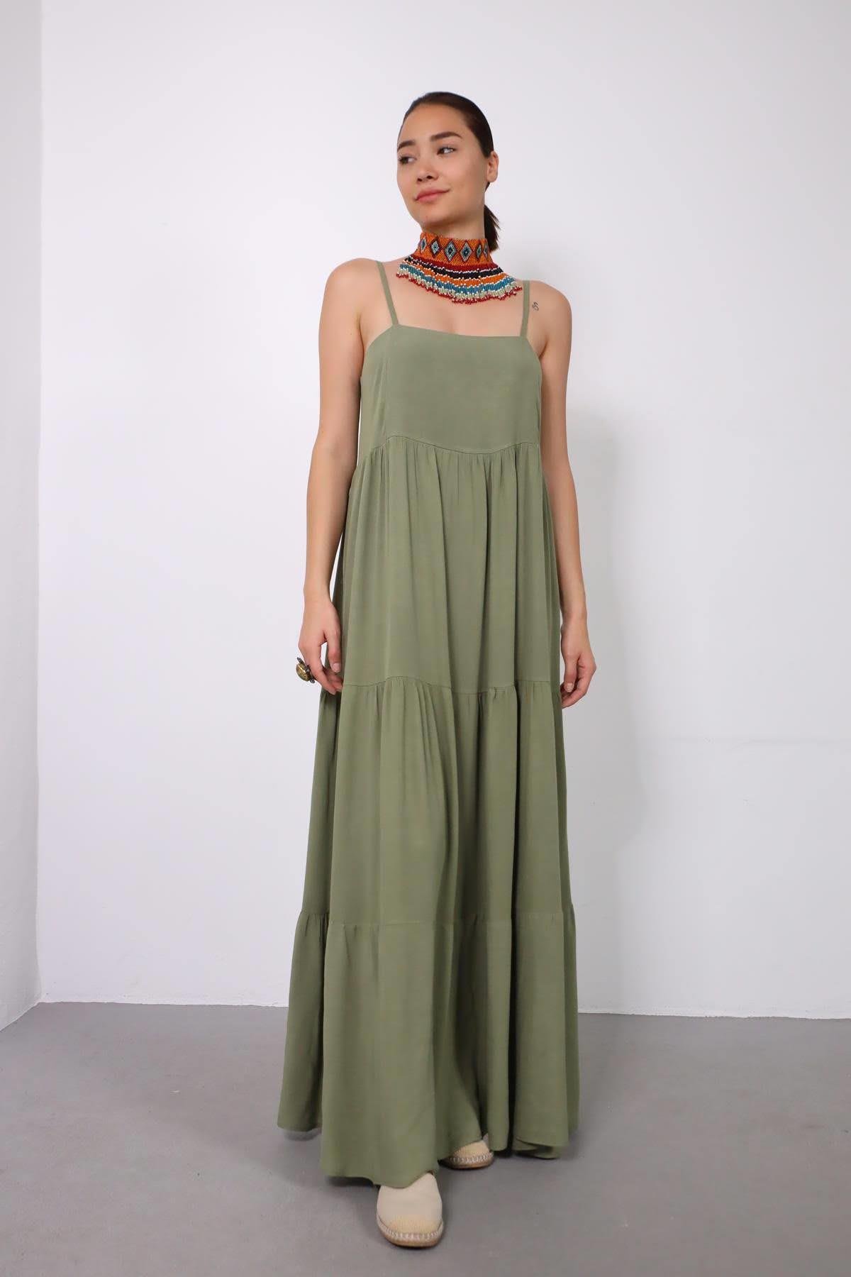 Haki Ayarlanabilir İp Askılı Yandan Fermuarlı Elbise - Şaman Butik Haki Ayarlanabilir İp Askılı Yandan Fermuarlı Elbise