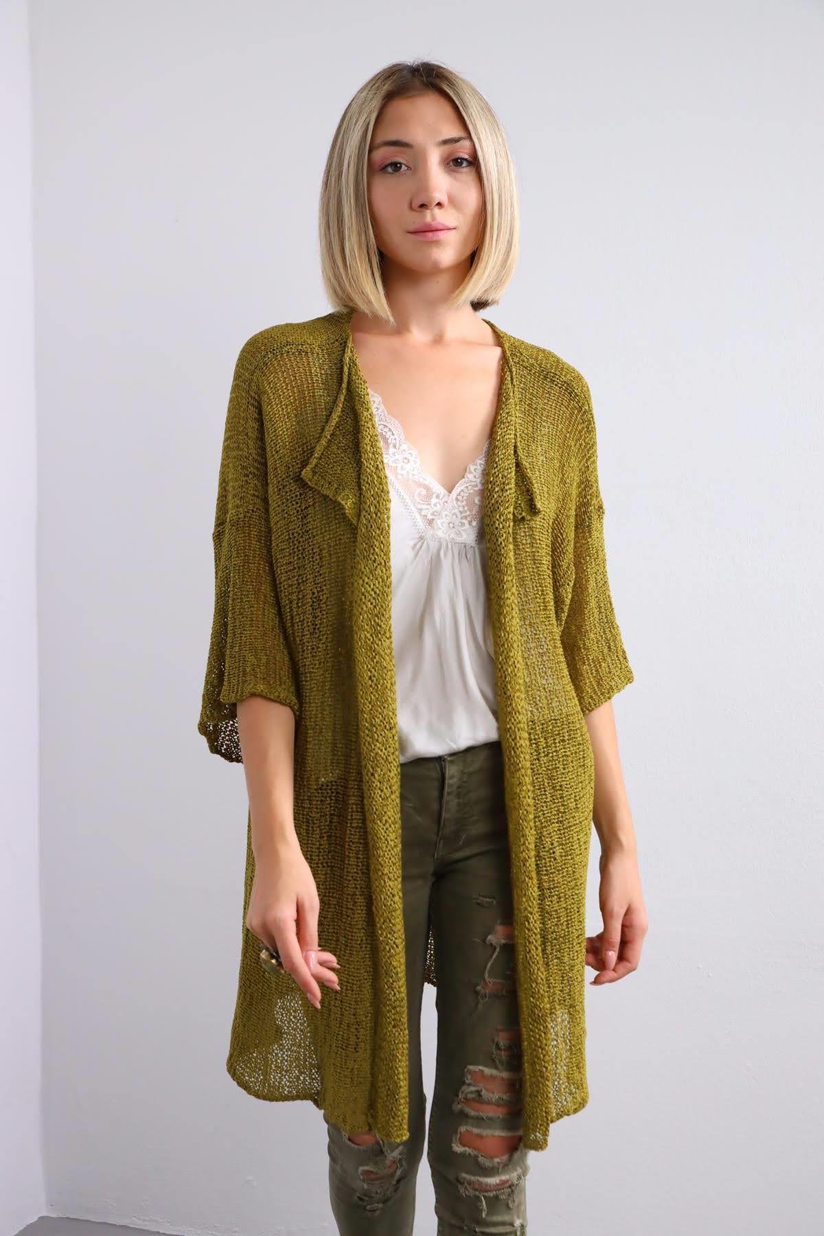  Yağ Yeşili Kısa Merserize Hırka