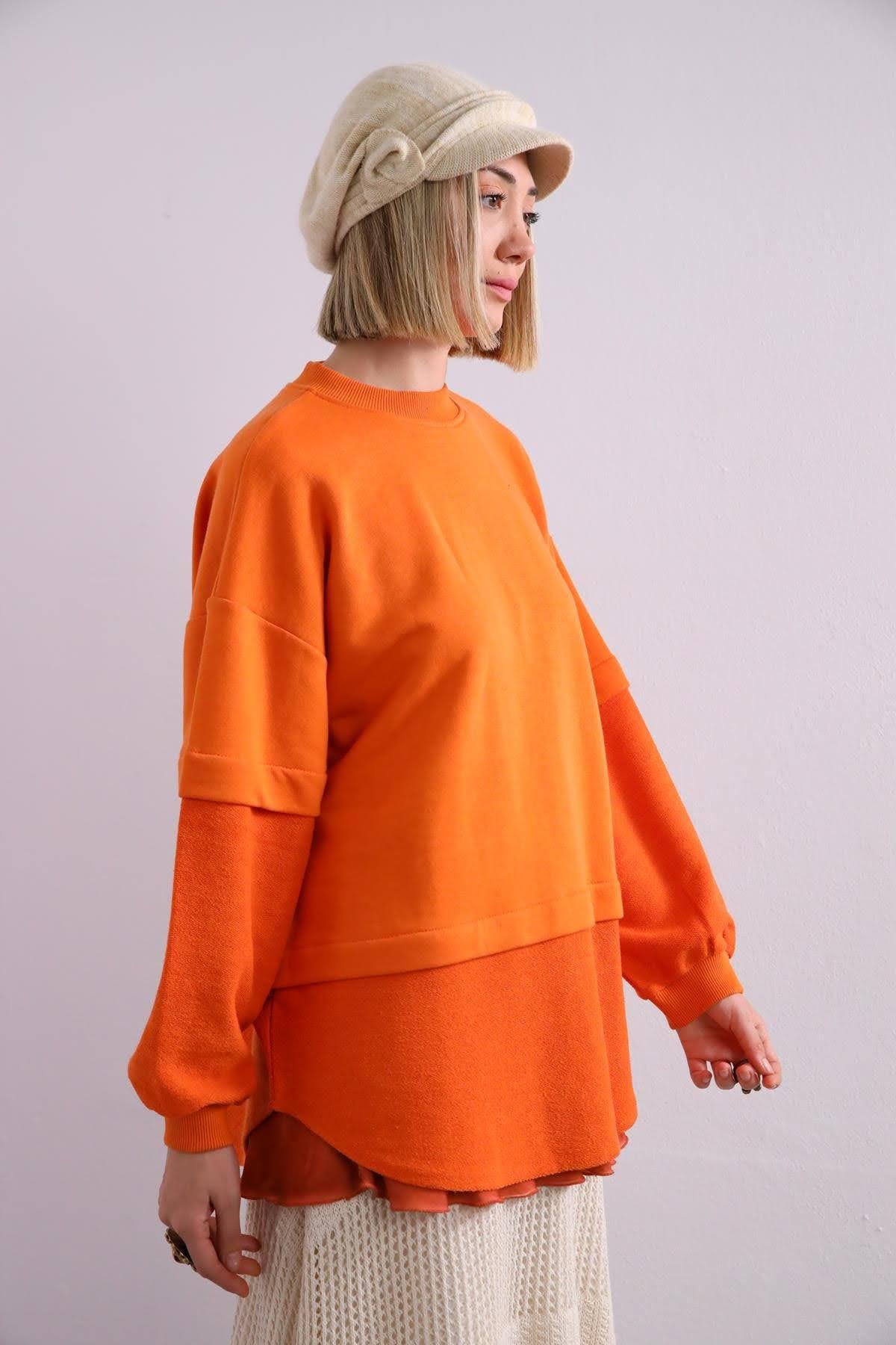Orange Stitch Detailed Sweatshirt - Saman Butik | Shop Online Orange Stitch Detailed Sweatshirt