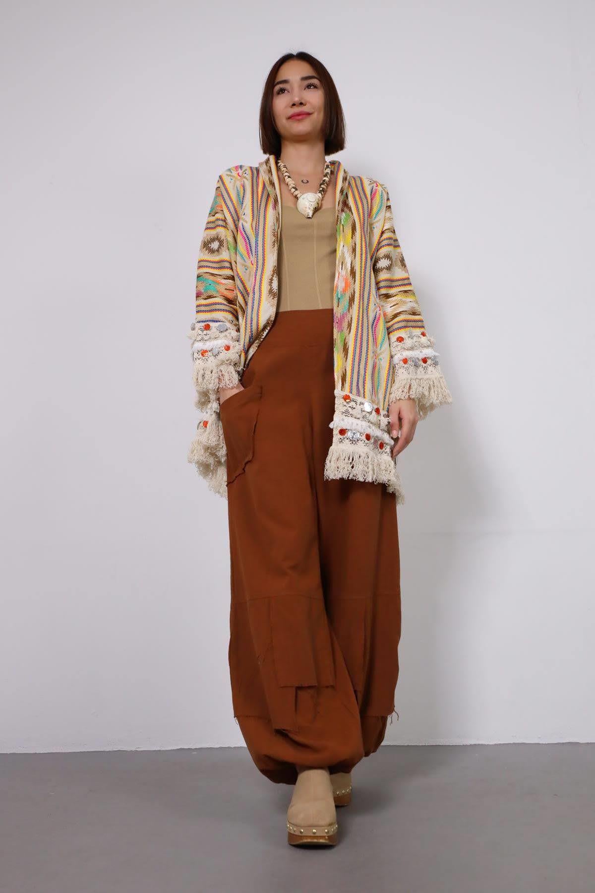 Saman Butik | Shop Online Light Brown Stitched Pockets Trousers