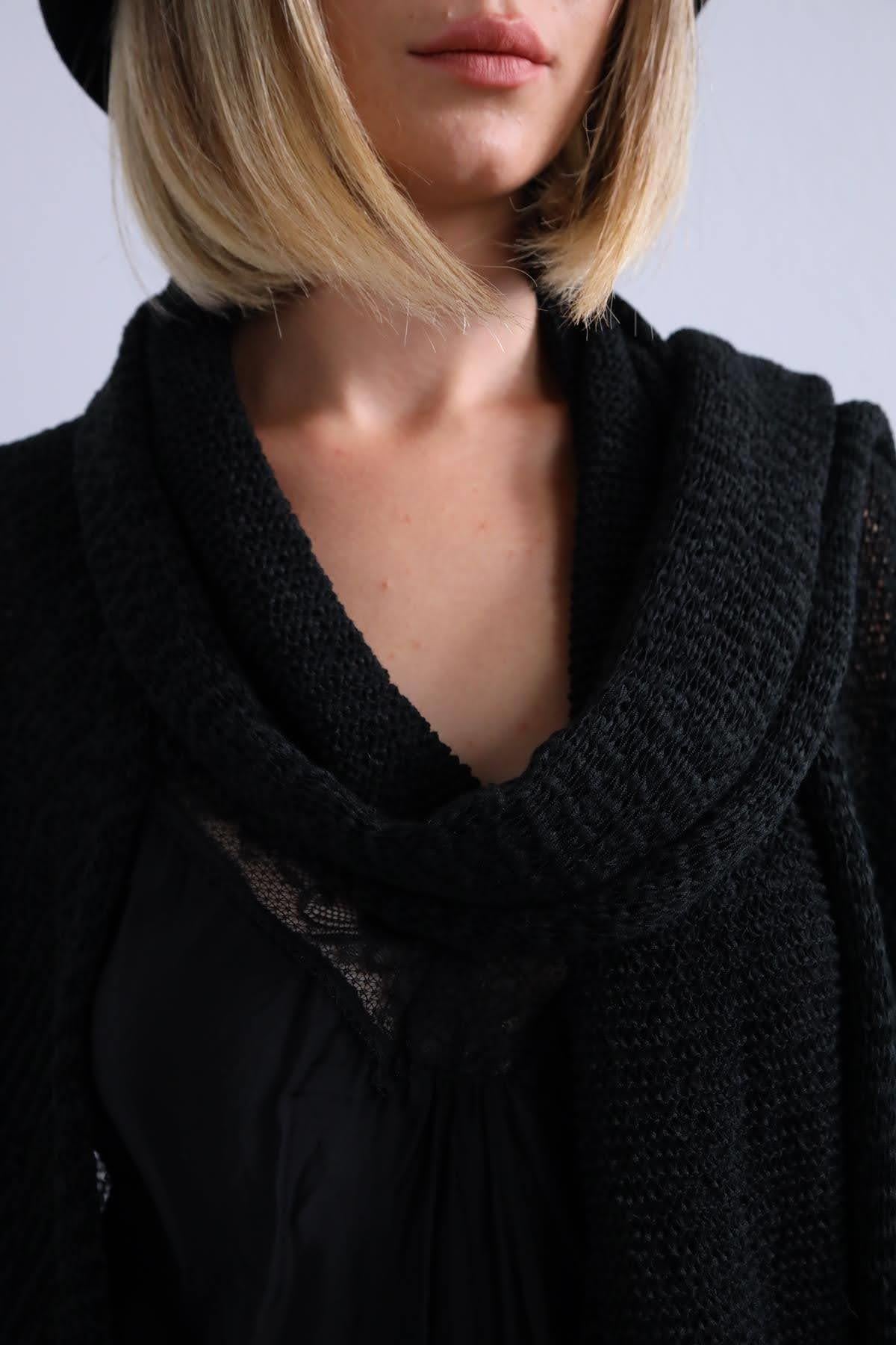 Saman Butik | Shop Online Black Shawl Collar Mercerized Cardigan