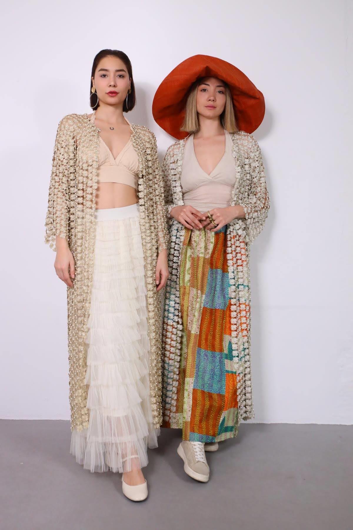 Krem Rengi İncili Örme Şık Kaftan - Şaman Butik - Bohem Giyim ve Aksesuar | Kadın & Erkek Krem Rengi İncili Örme Şık Kaftan