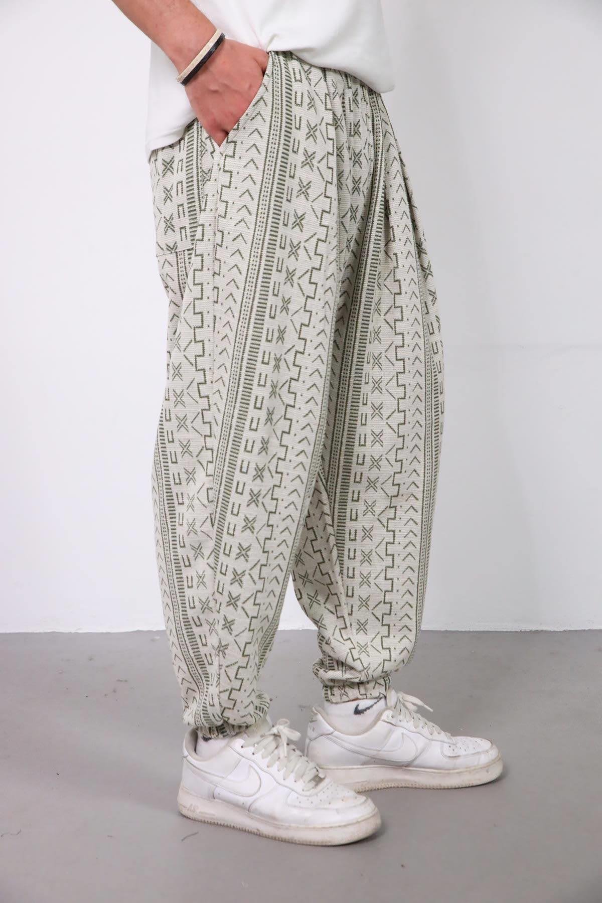  Taş Rengi Paçası Lastikli Desenli Erkek Pantolon