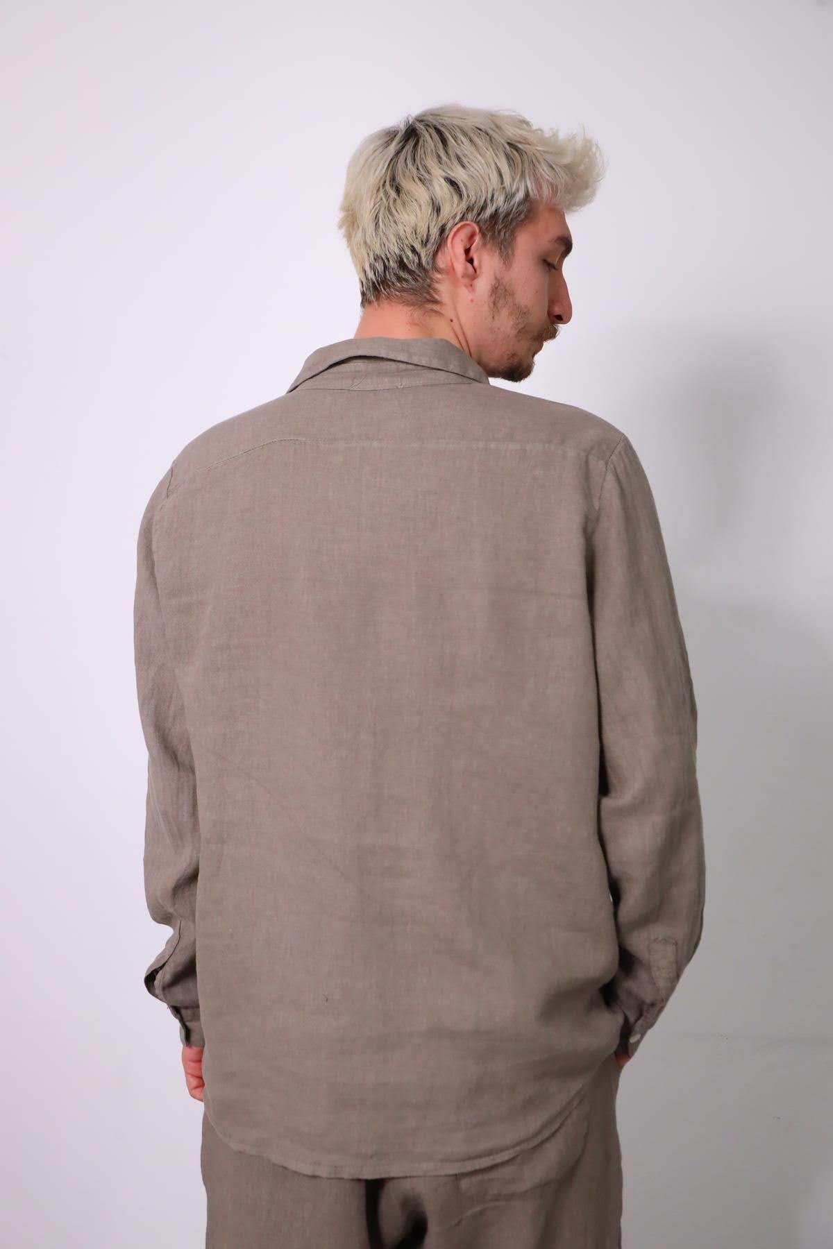  Vizon Rengi Keten Erkek Pantolon ve Gömlek Takım