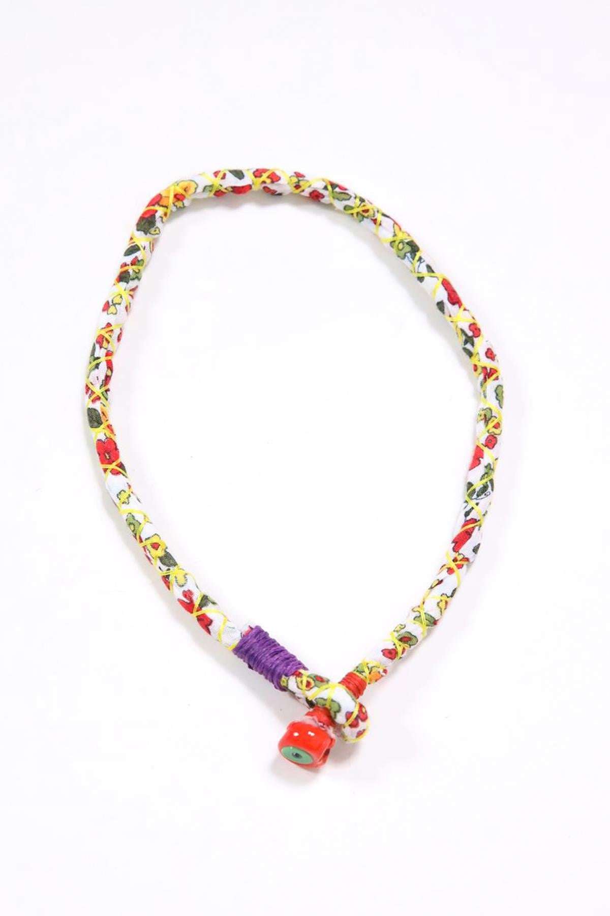 Beyaz El Yapımı Kumaş Kolye - Şaman Butik Beyaz El Yapımı Kumaş Kolye