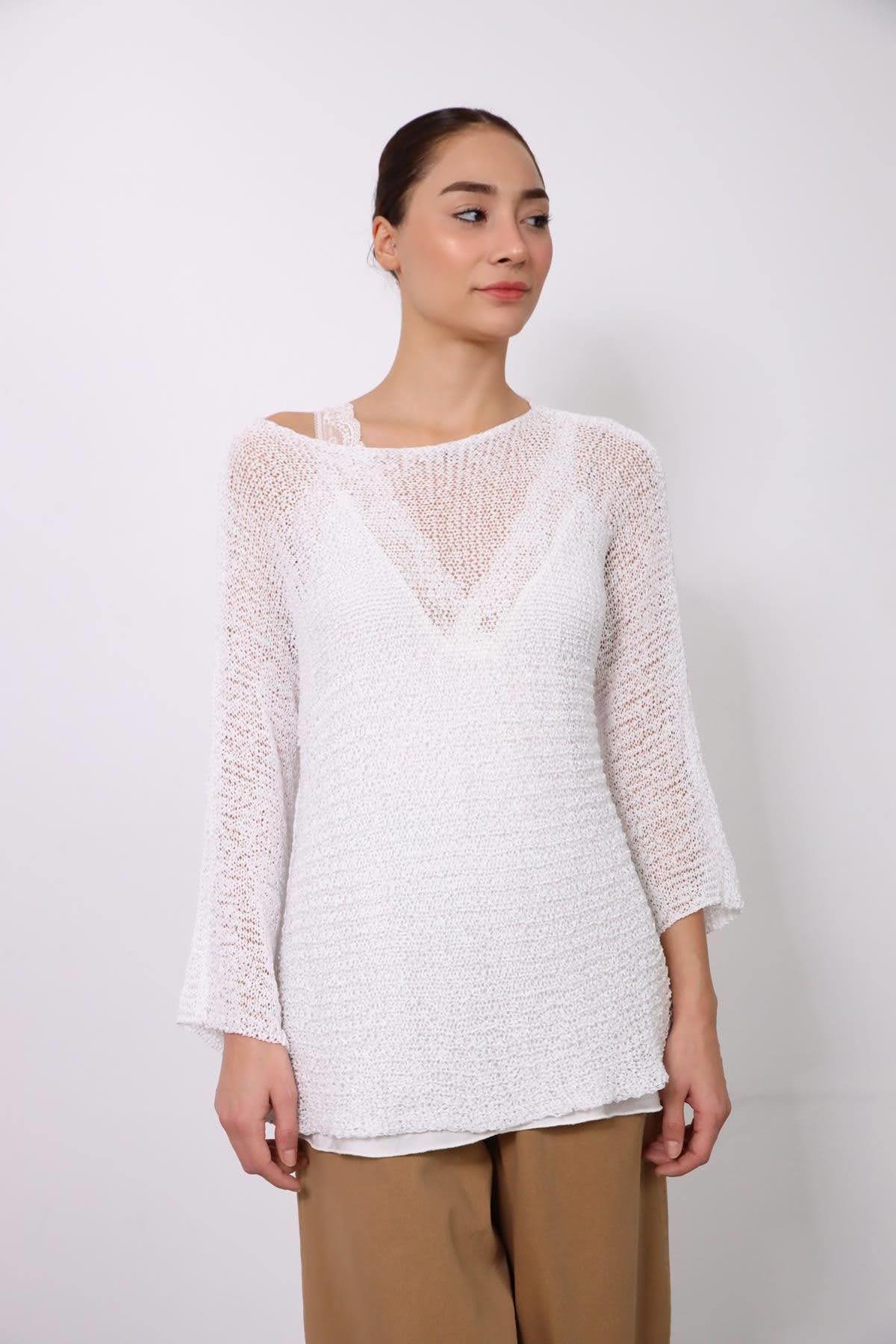 White Mercerized Blouse - Saman Butik | Shop Online White Mercerized Blouse