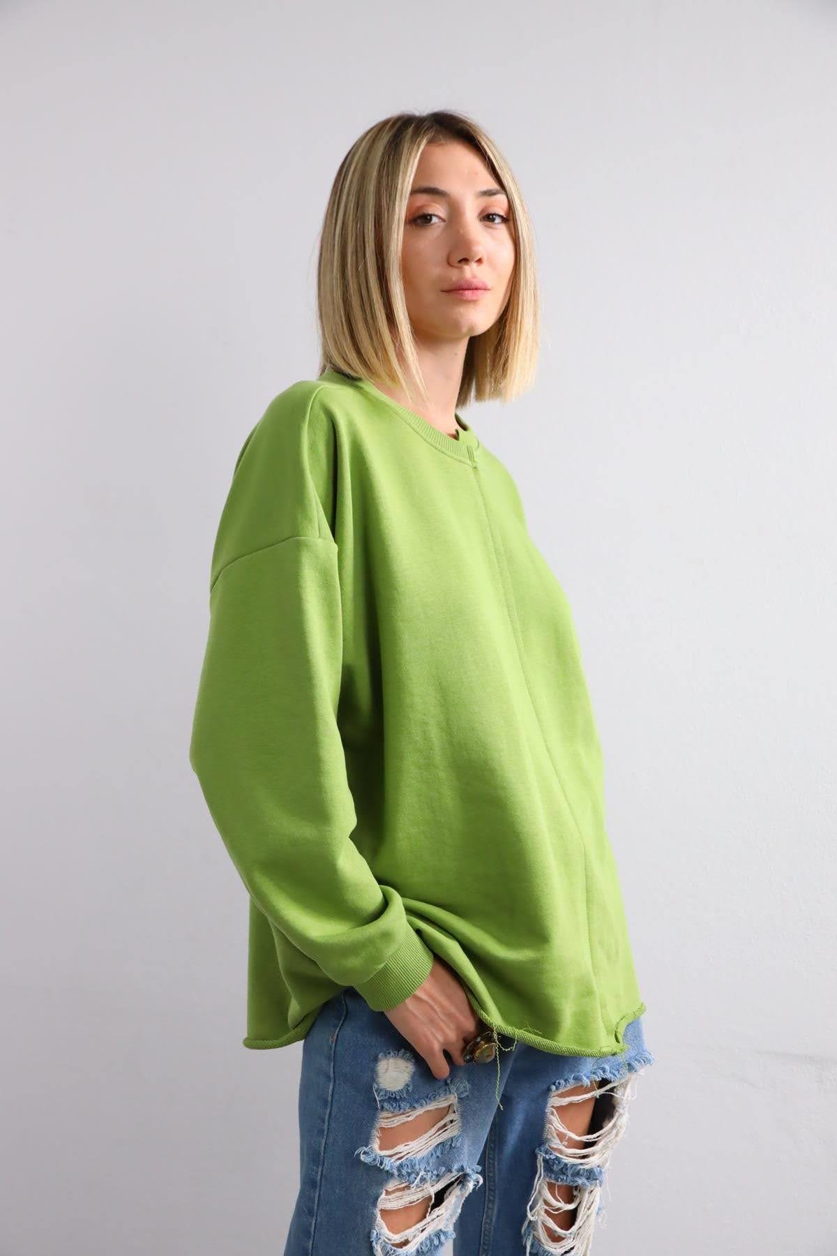  Yeşil Önü Dikişli Sweat
