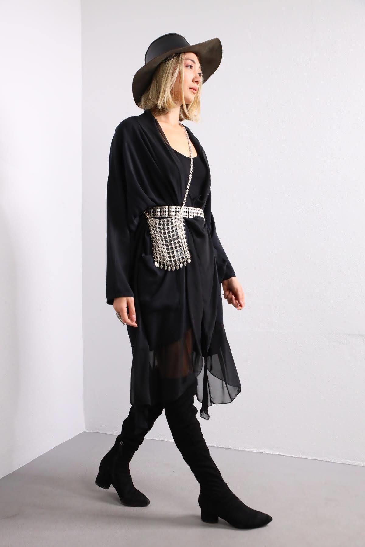 Black Silk Collar Judith Tunic - Şaman Butik | Boho Fashion Black Silk Collar Judith Tunic