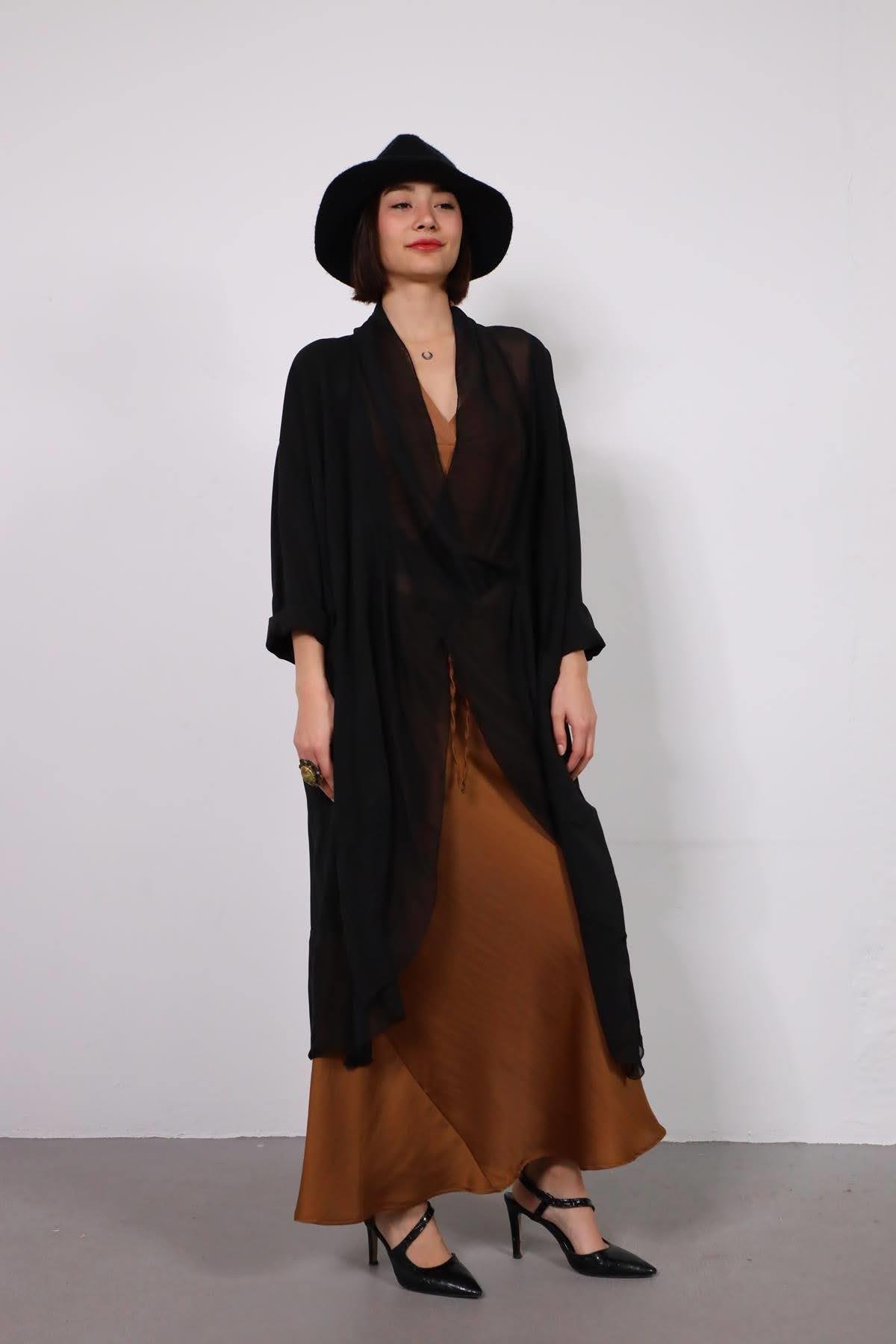 Black Silk Collar Judith Tunic - Şaman Butik | Boho Fashion Black Silk Collar Judith Tunic
