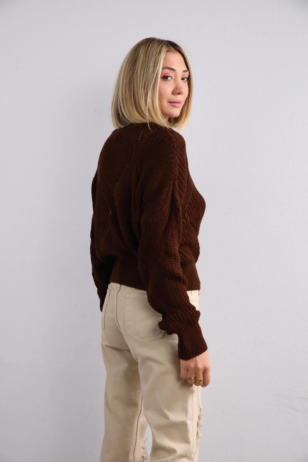 Brown Color Patterned Short Knitt Pullover Brown Color Patterned Short Knitt Pullover