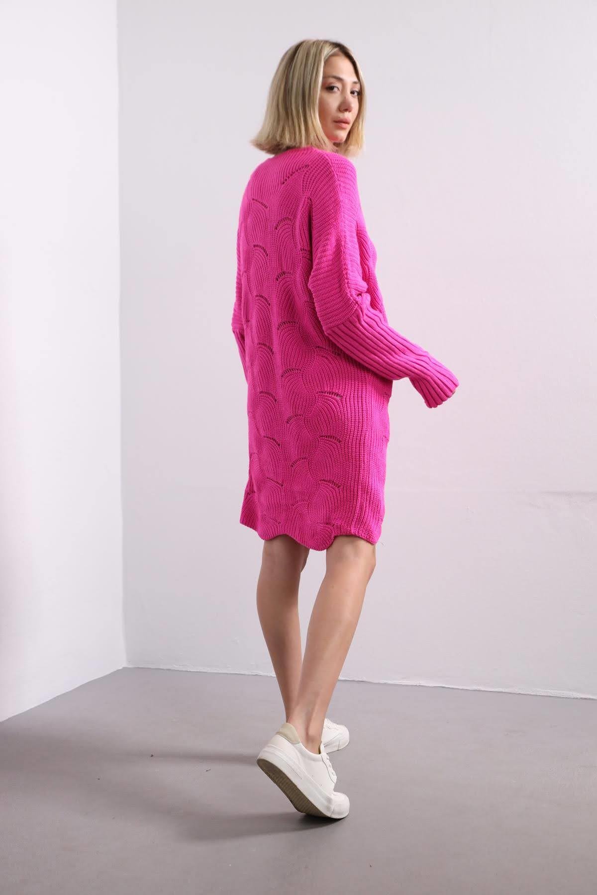  Pembe Bisiklet Yaka Yarasa Kol Kazak