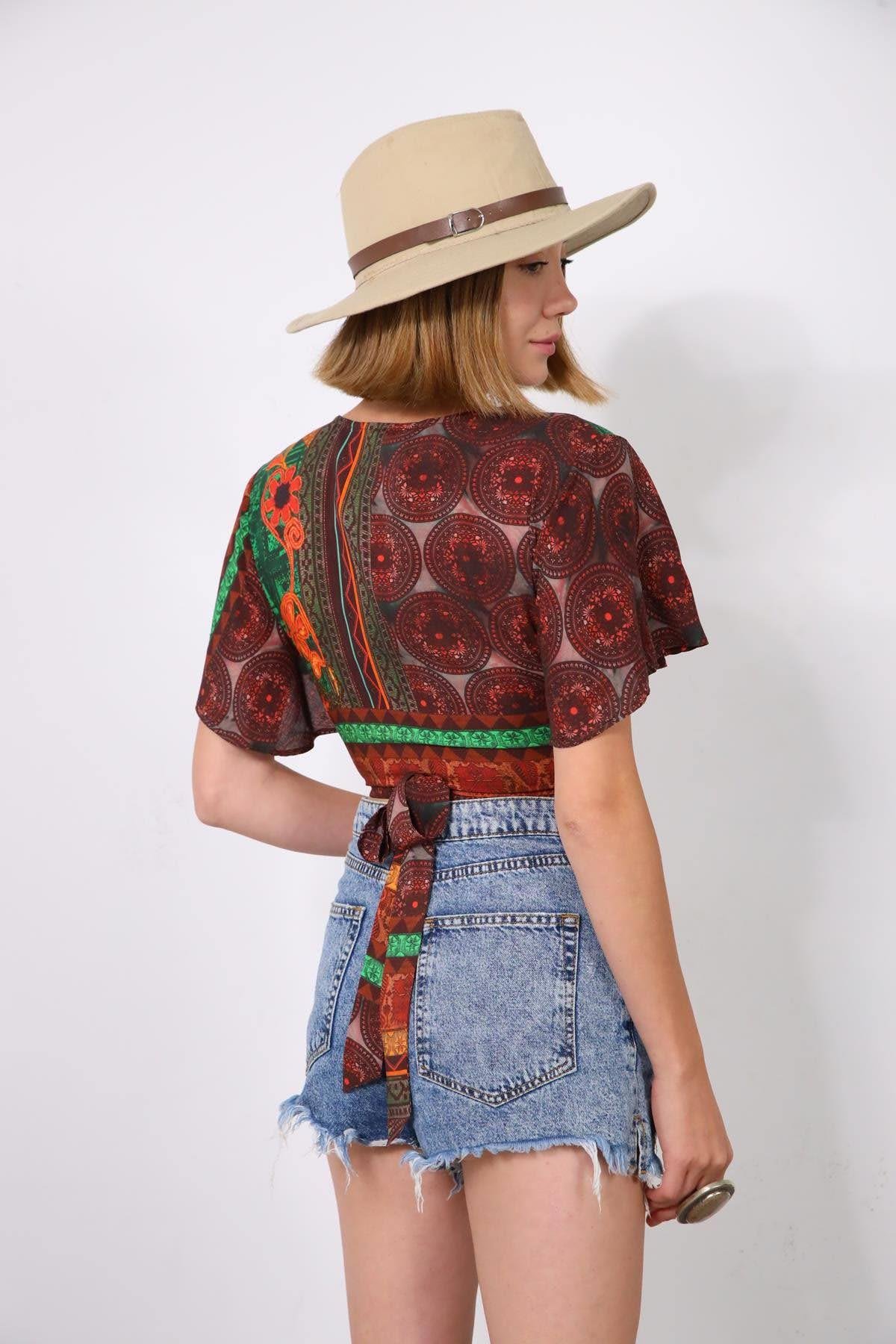 Kahverengi Etnik Desenli Bolero - Şaman Butik Kahverengi Etnik Desenli Bolero