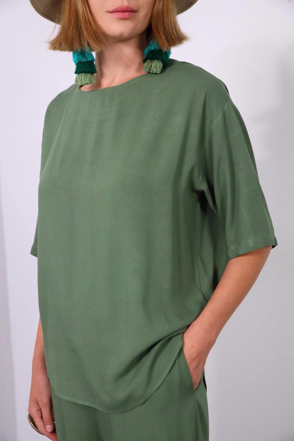  Haki Salaş Pantolon ve Bluz Takım