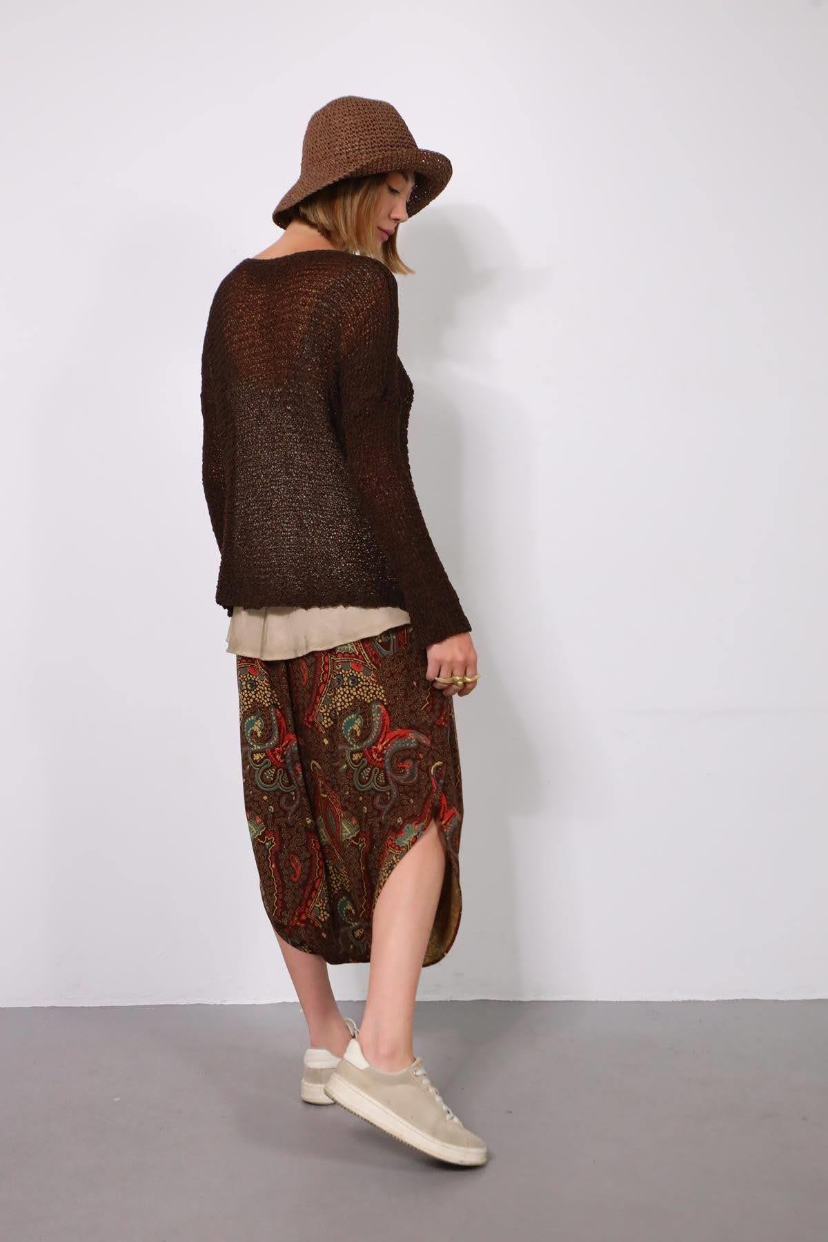 Kahverengi Merserize Bluz - Şaman Butik Kahverengi Merserize Bluz