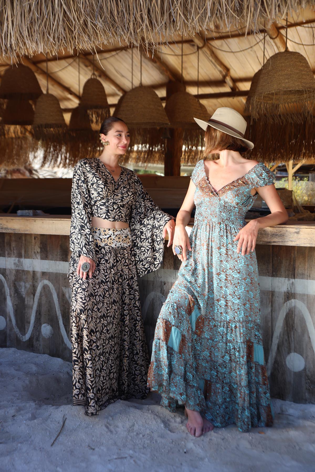 Green Patterned Silk Dress - Saman Butik | Shop Online Green Patterned Silk Dress