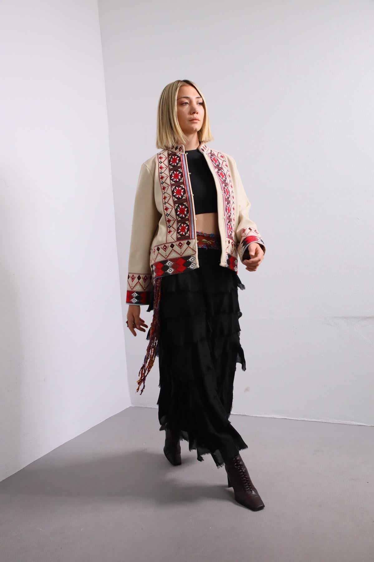 Saman Butik | Shop Online Black Layered Silk Skirt