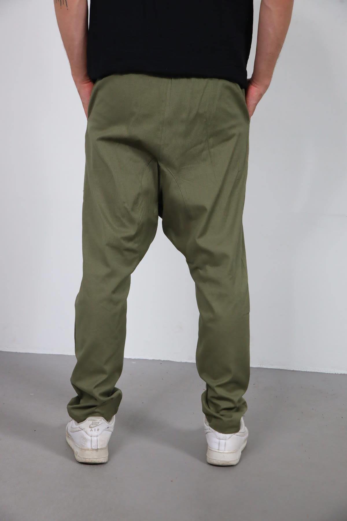  Haki Düz Paça Kordon Detaylı Şalvar Pantolon