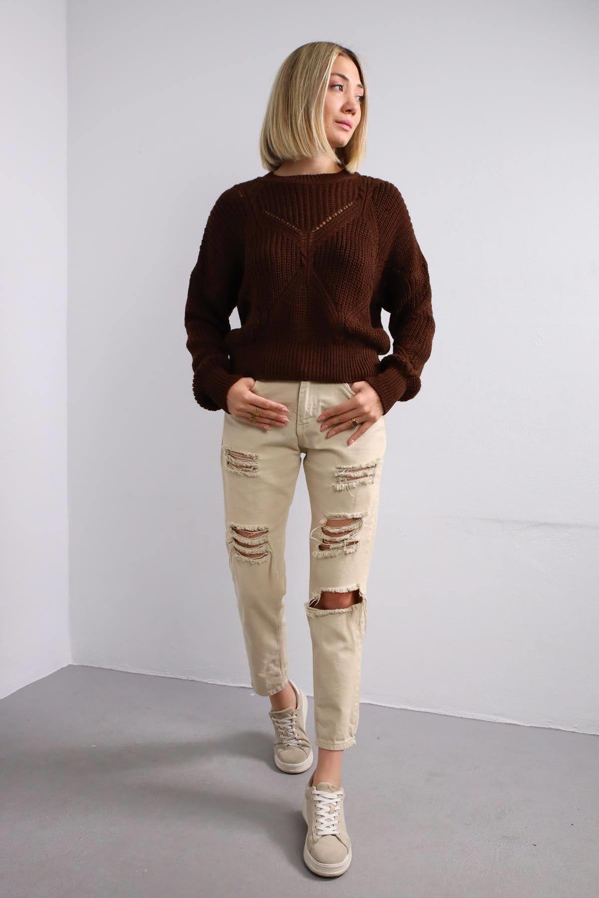 Brown Color Patterned Short Knitt Pullover Brown Color Patterned Short Knitt Pullover