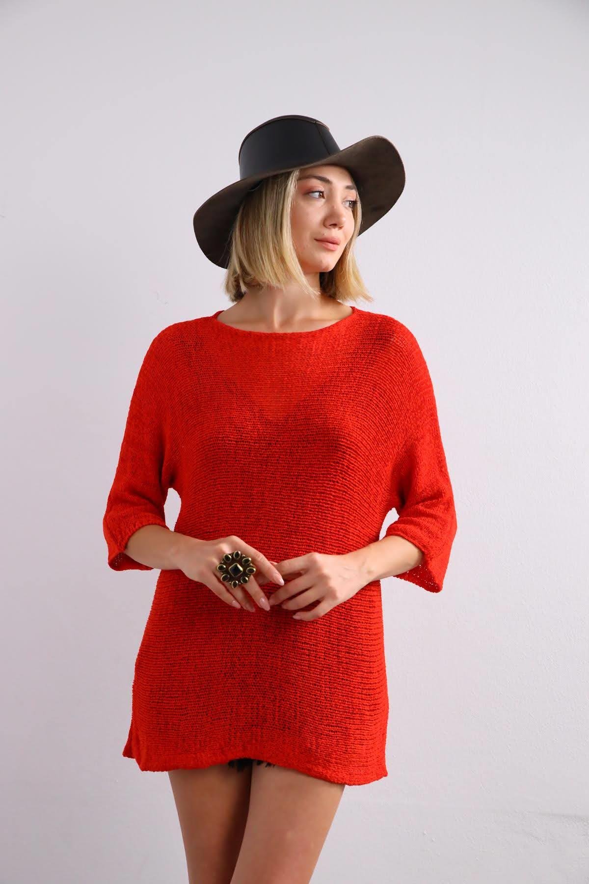 Red Mercerized Blouse - Saman Butik | Shop Online Red Mercerized Blouse