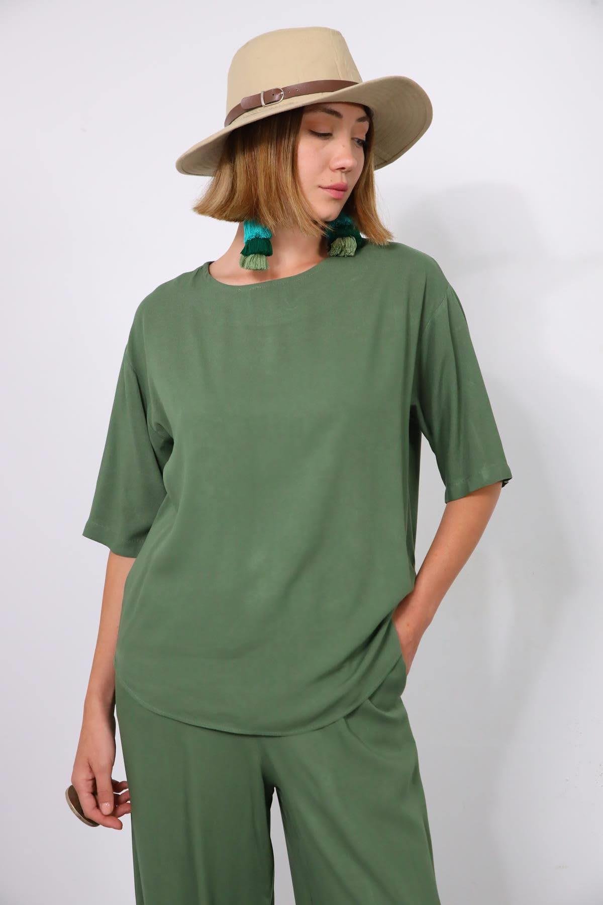  Haki Salaş Pantolon ve Bluz Takım