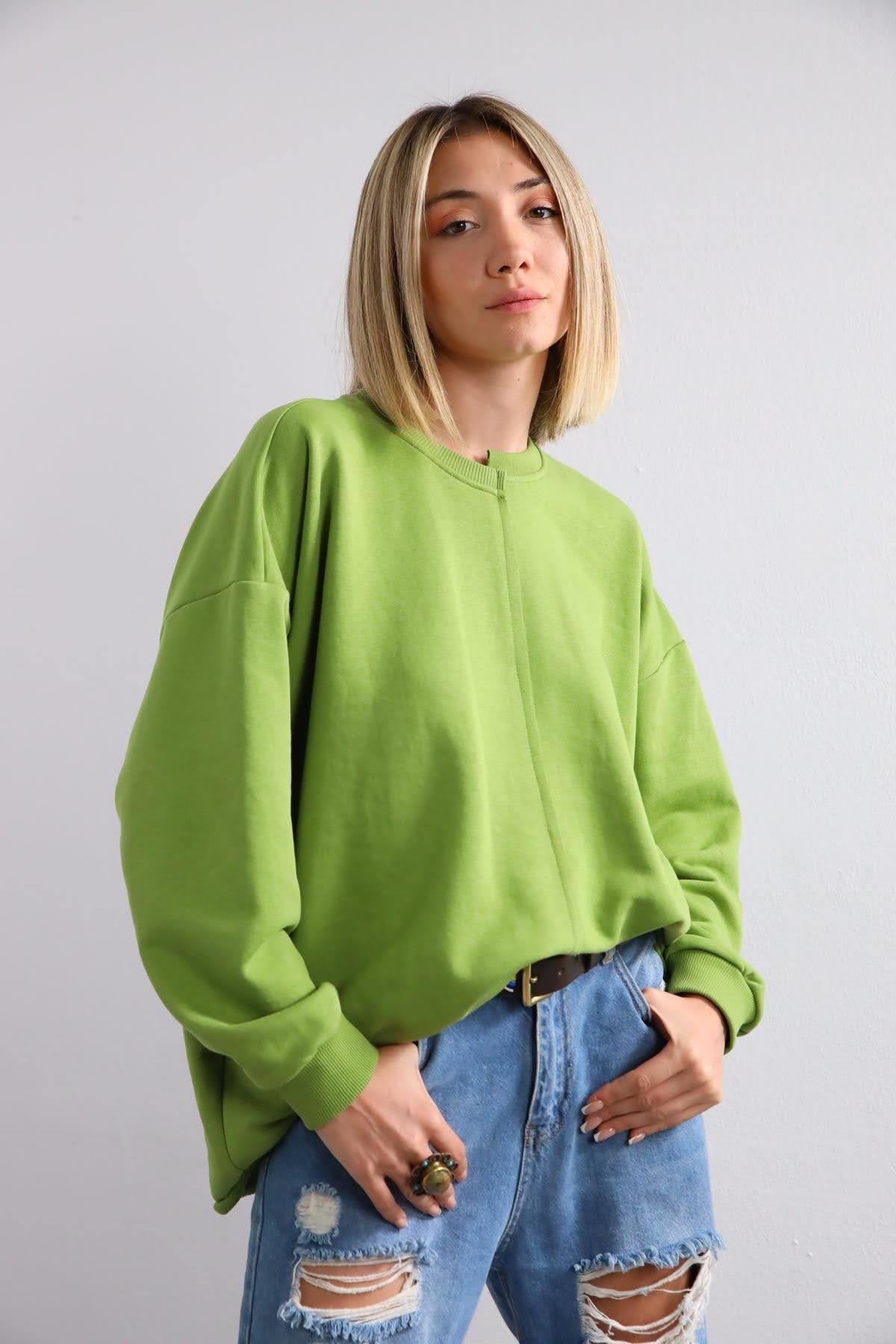  Yeşil Önü Dikişli Sweat