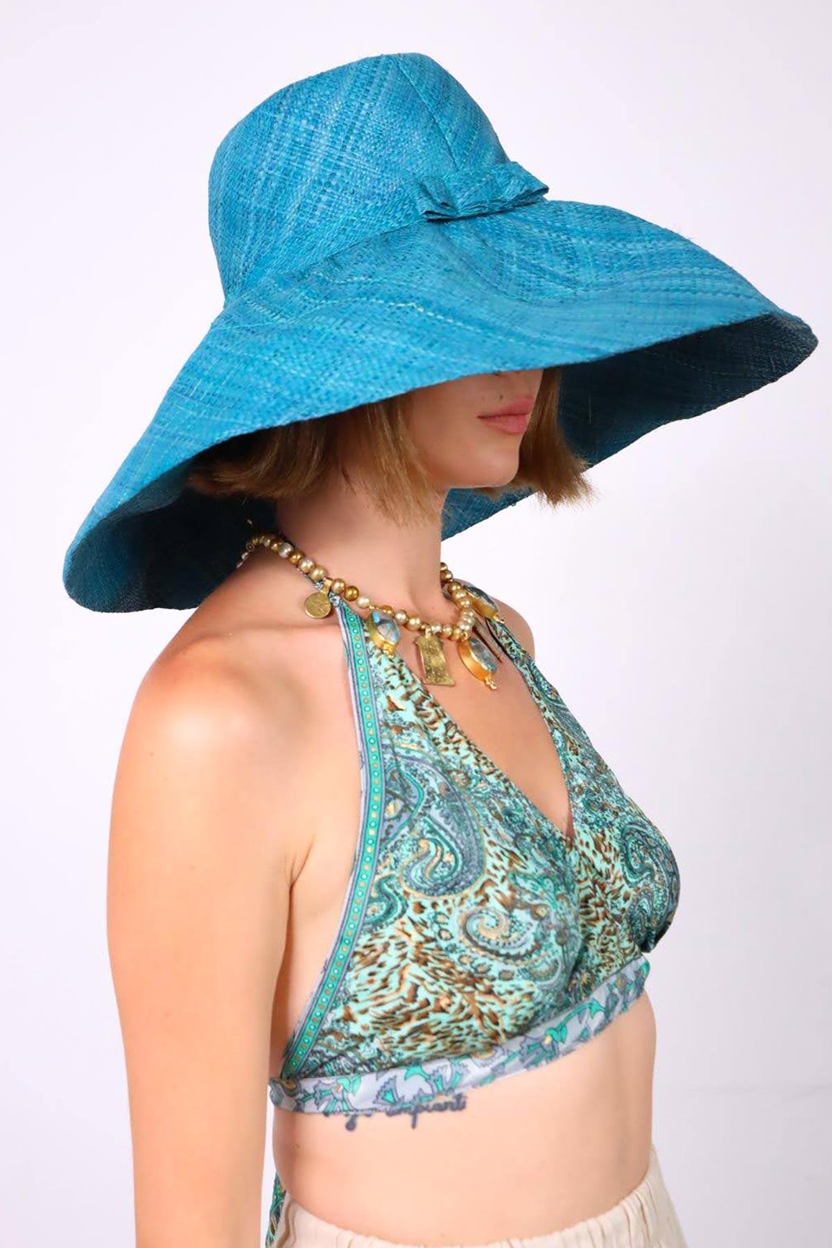  Turkuaz Rafya Şapka